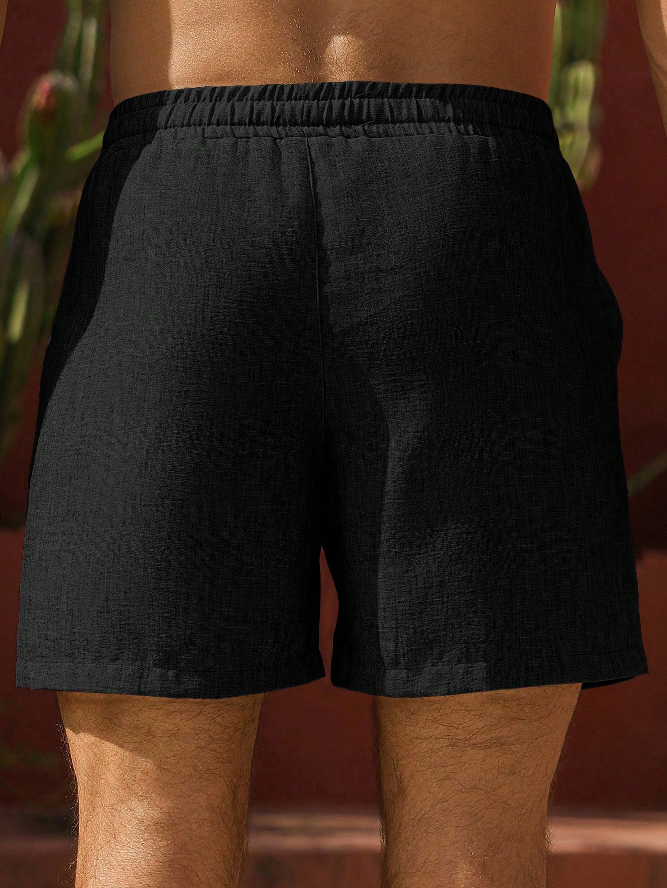 Black Solid Drawstring Lounge Shorts
