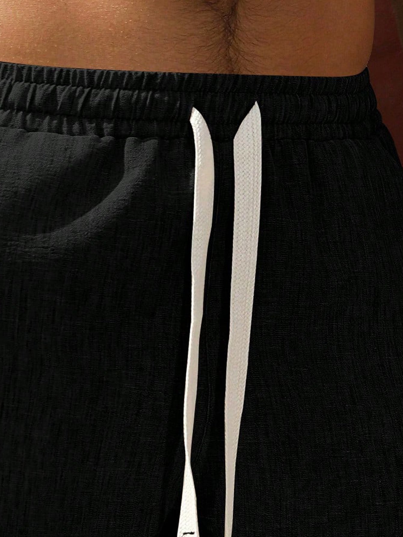 Black Solid Drawstring Lounge Shorts