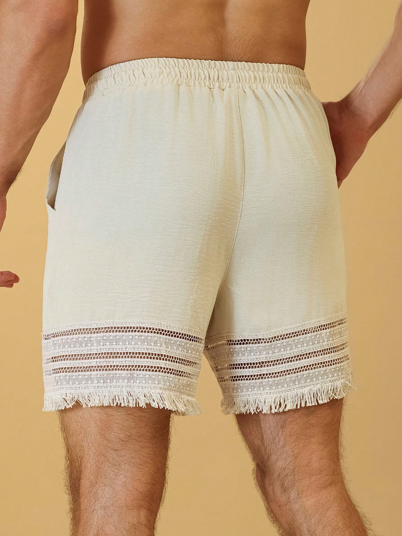 Beige Textured Drawstring Shorts