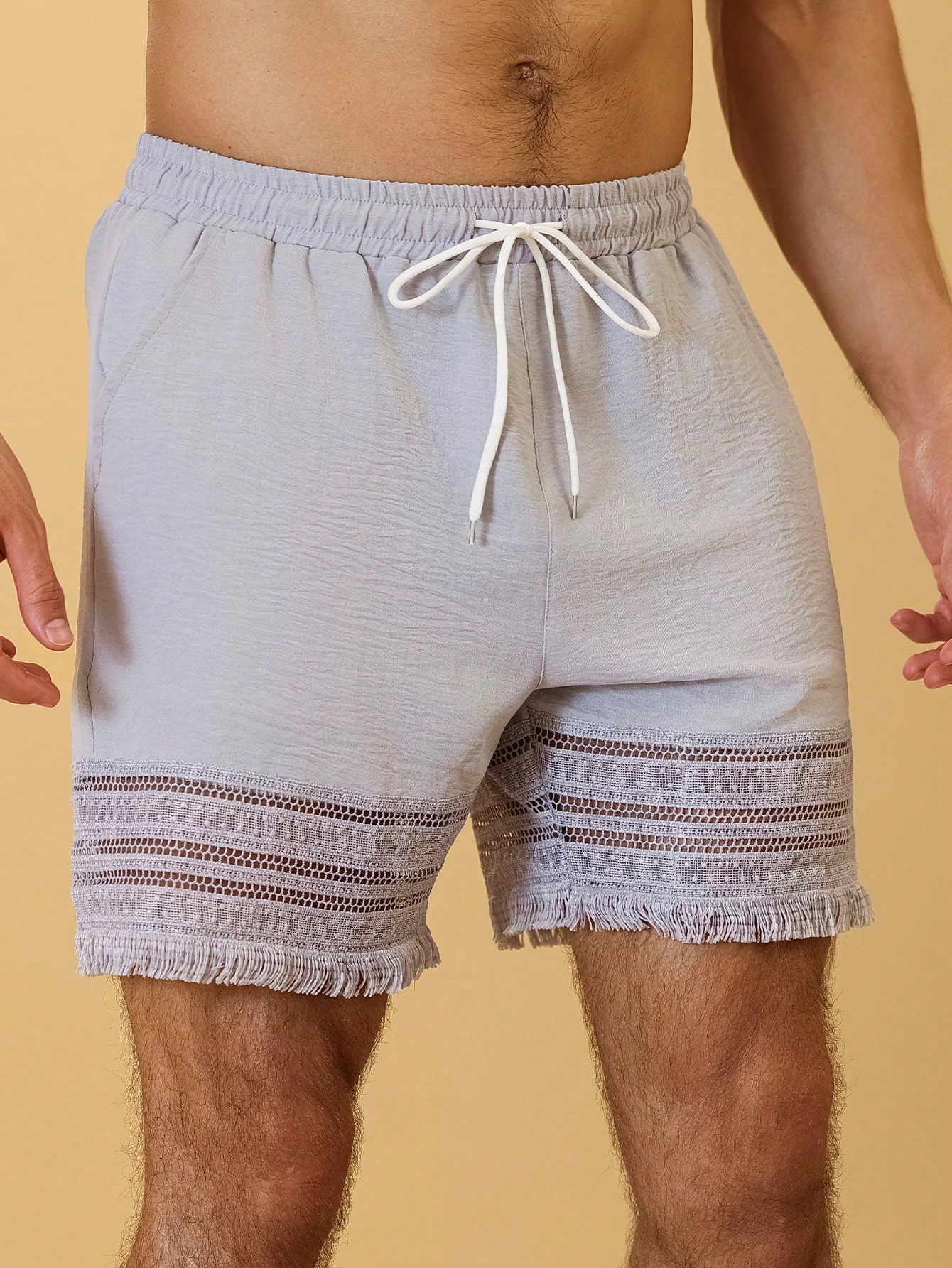 Grey Plain Knee-Length Drawstring Shorts