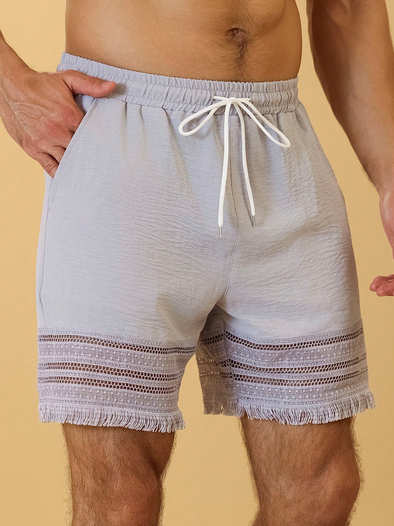 Grey Plain Knee-Length Drawstring Shorts