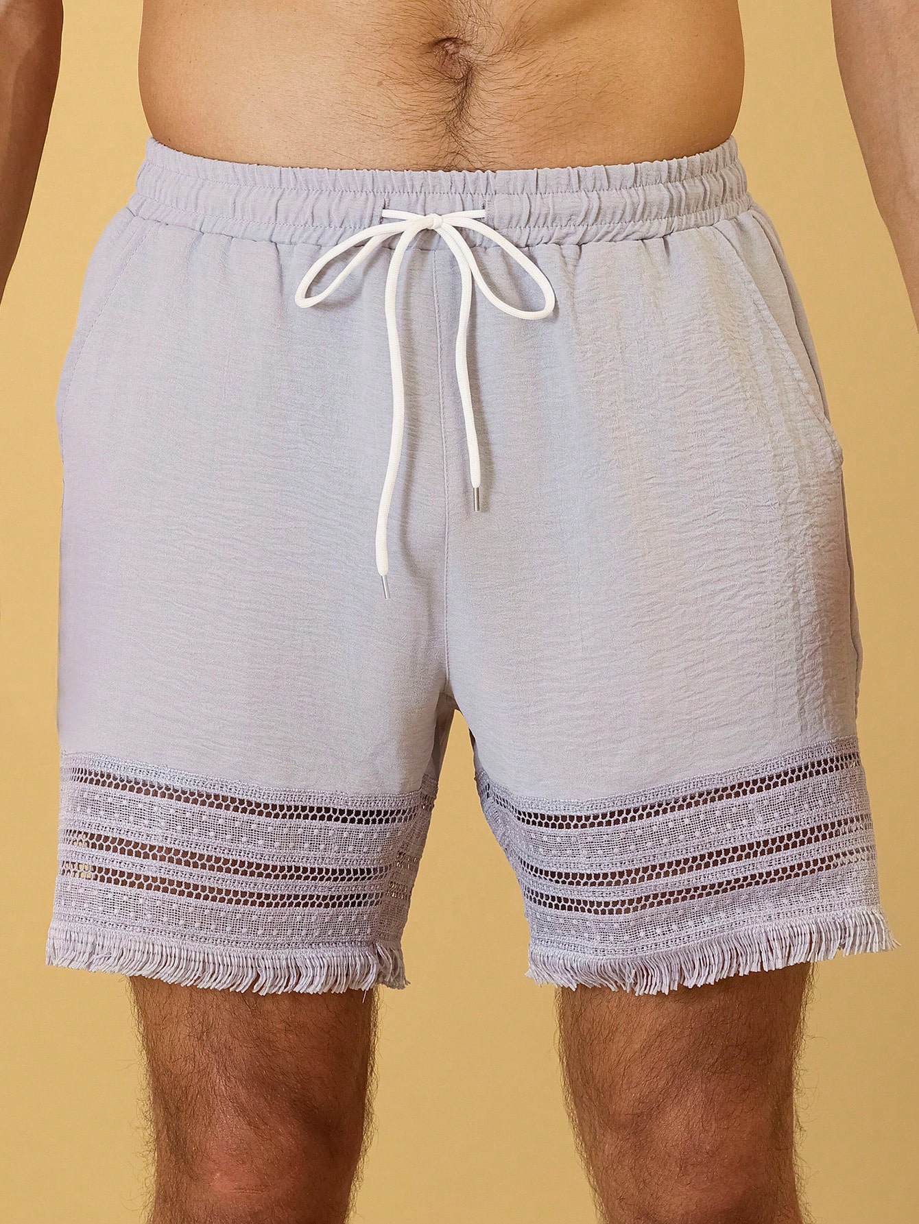 Grey Plain Knee-Length Drawstring Shorts