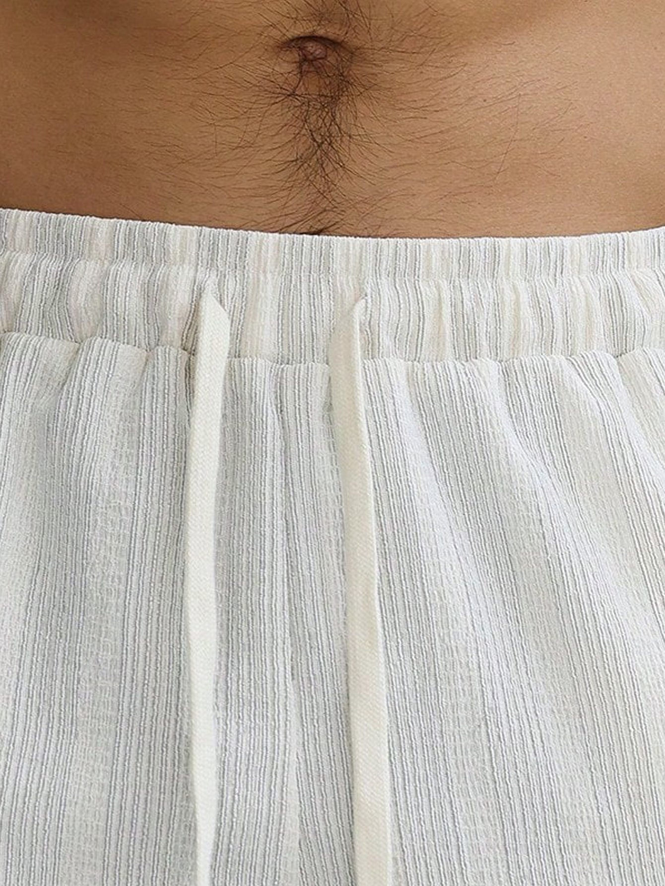 Beige Striped Drawstring Waist Shorts