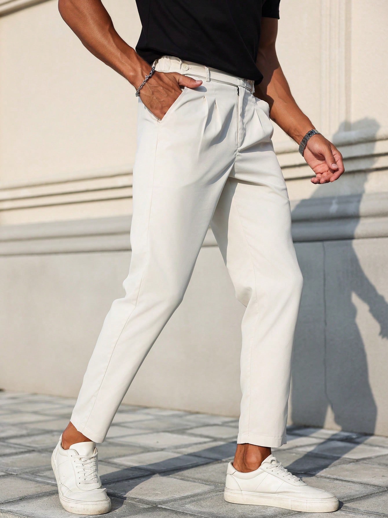 Men Beige Smart Casual Trousers