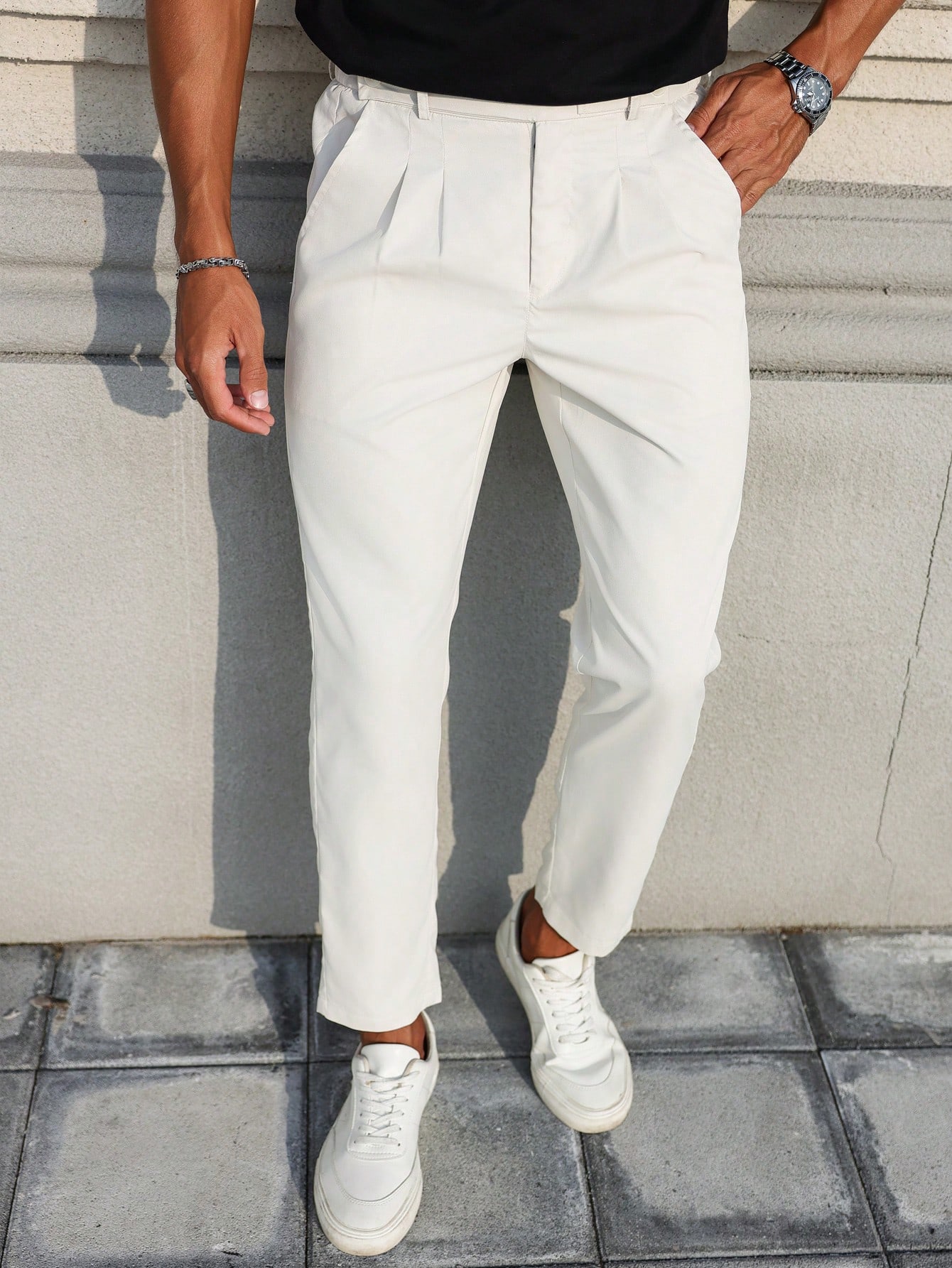 Men Beige Smart Casual Trousers