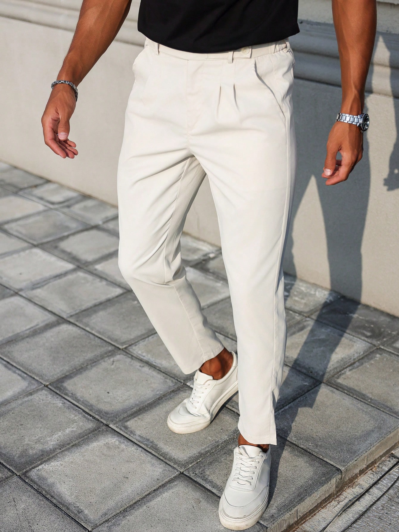 Men Beige Smart Casual Trousers