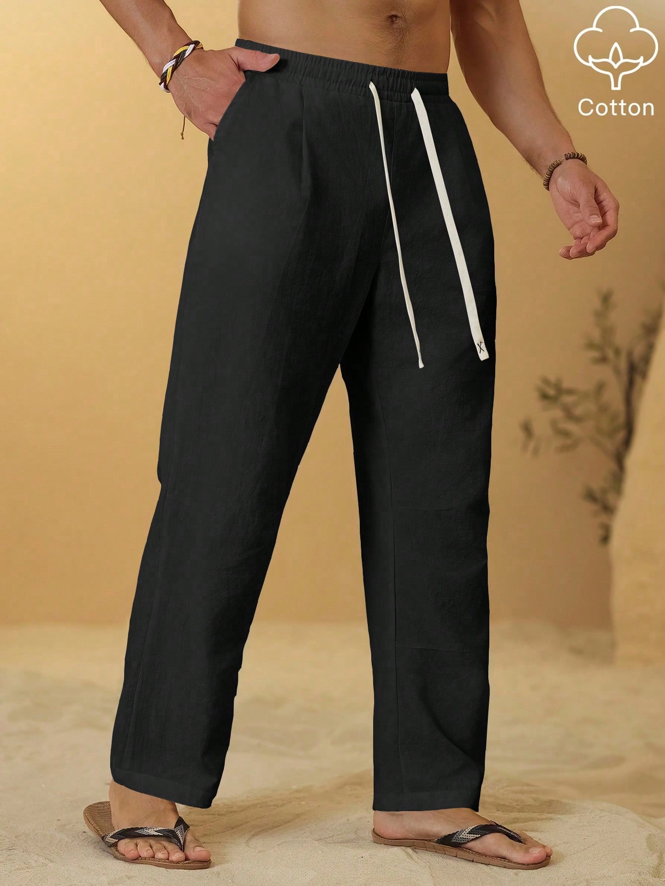 Men Black Cotton Trousers