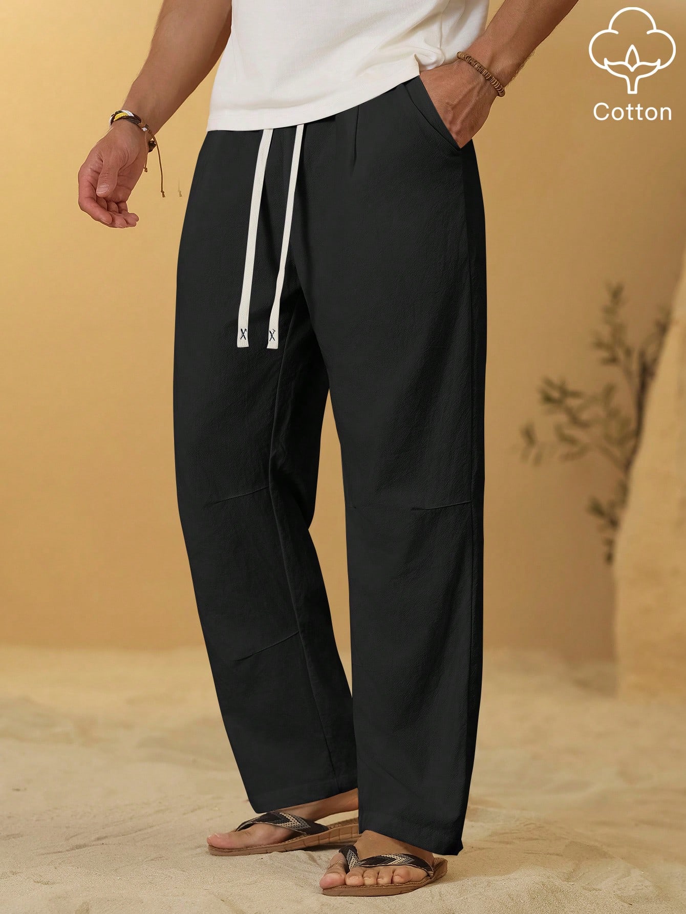 Men Black Cotton Trousers