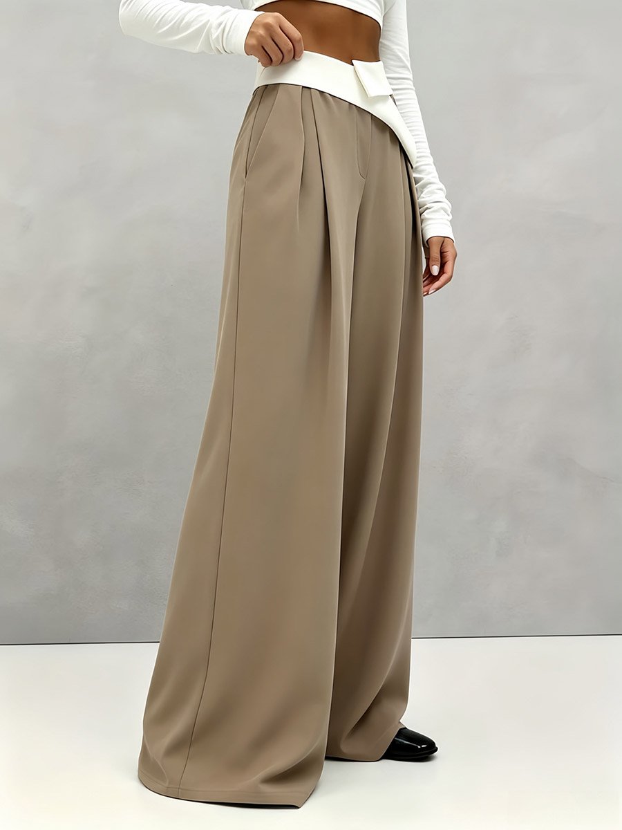 Brown Wide-Leg High-Waisted Trousers