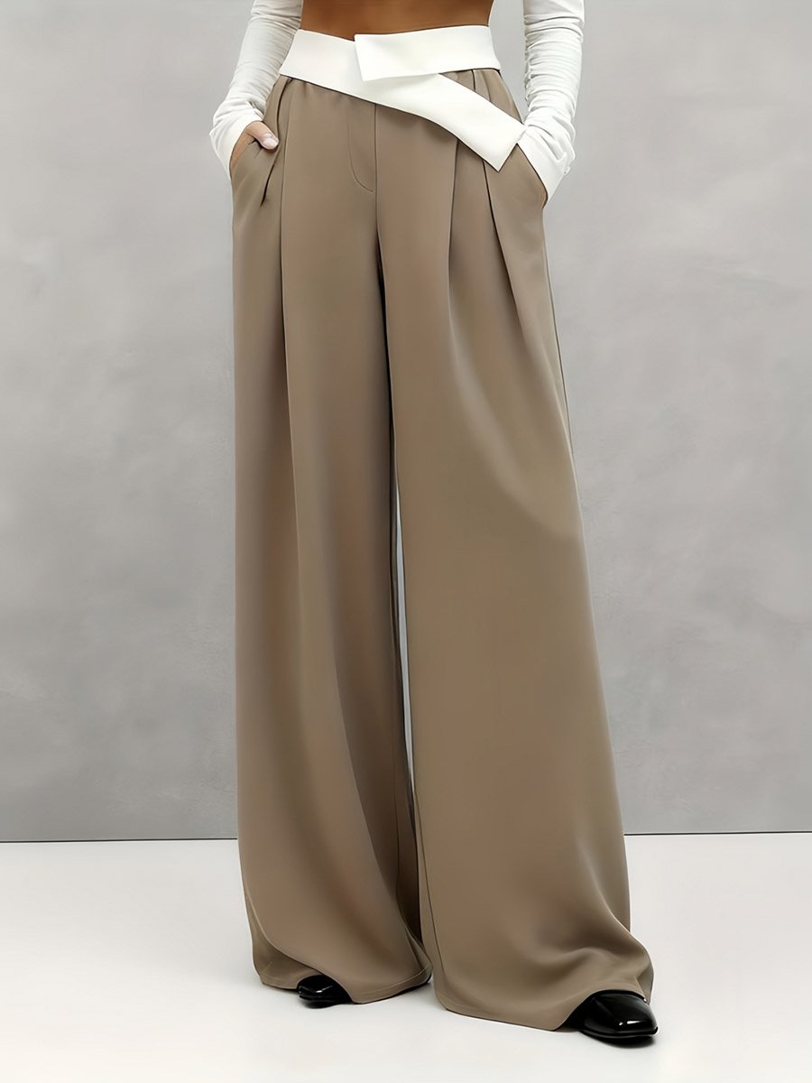 Brown Wide-Leg High-Waisted Trousers
