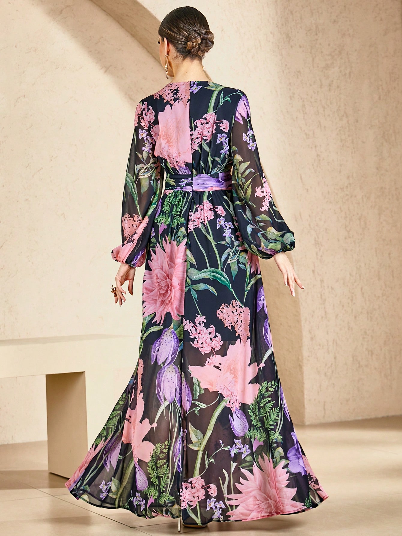 All-Over Printed Random-Cut Slit Dress
