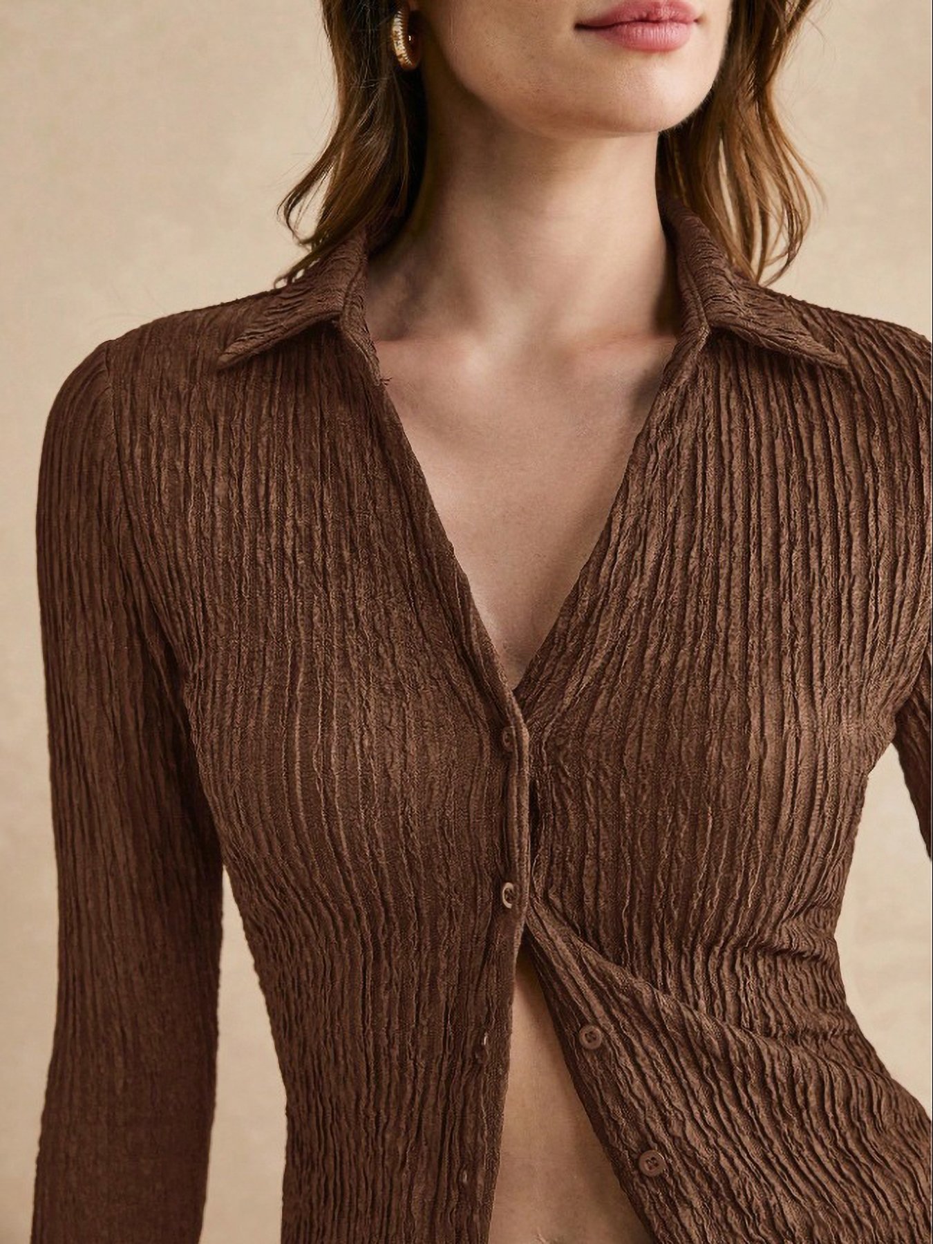 Coffee Brown Textured Button-Front Shirt