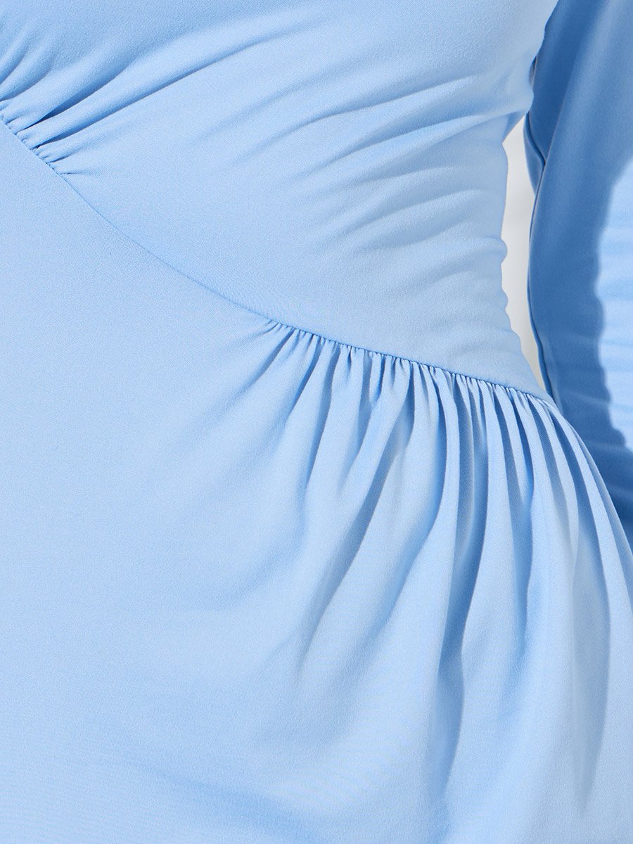 Blue Solid Asymmetric Neck Ruched Details Maxi Dress