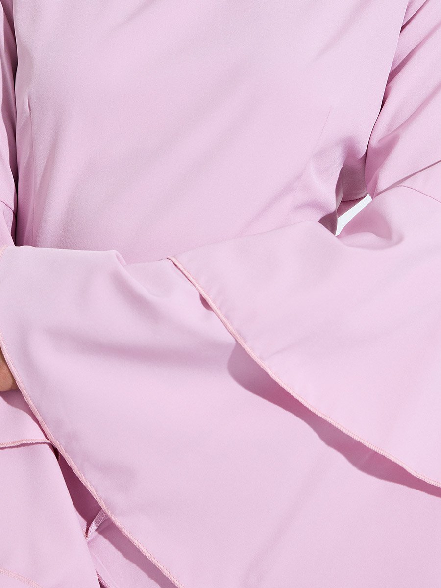Pink Solid Bell Ruffled Sleeves A-Line Maxi Dress