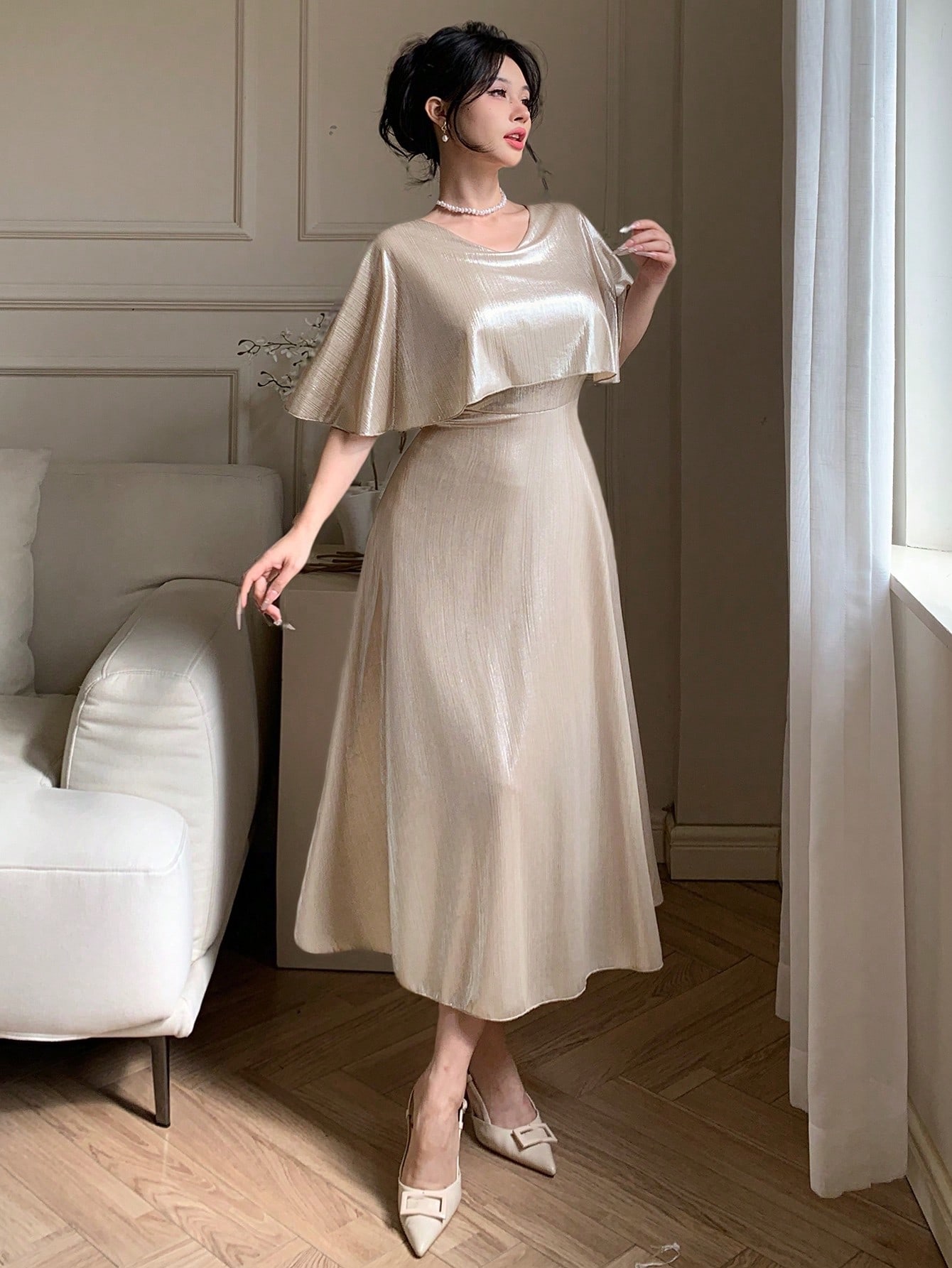Gold A-Line Ankle-Length Dress