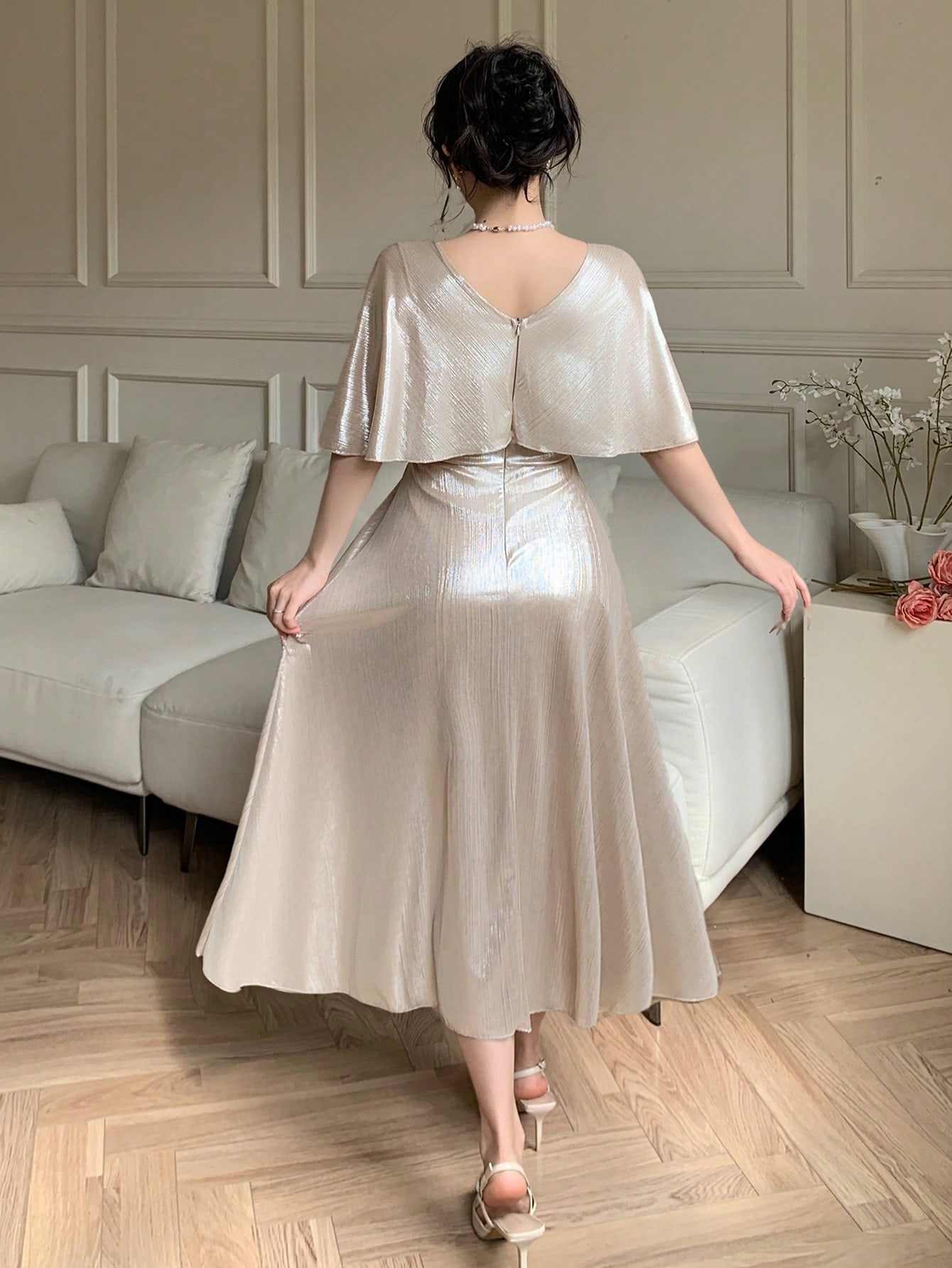 Gold A-Line Ankle-Length Dress