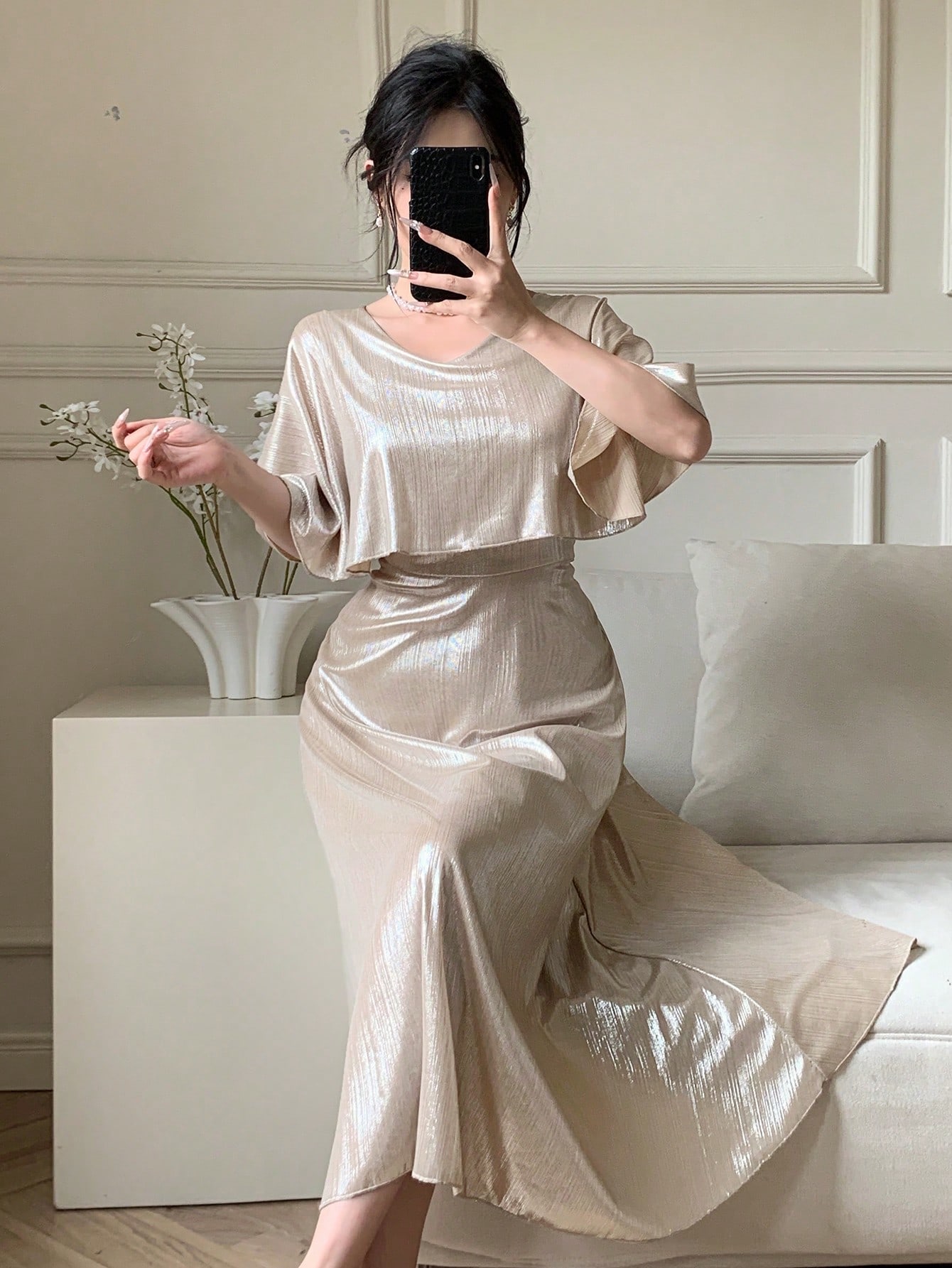 Gold A-Line Ankle-Length Dress