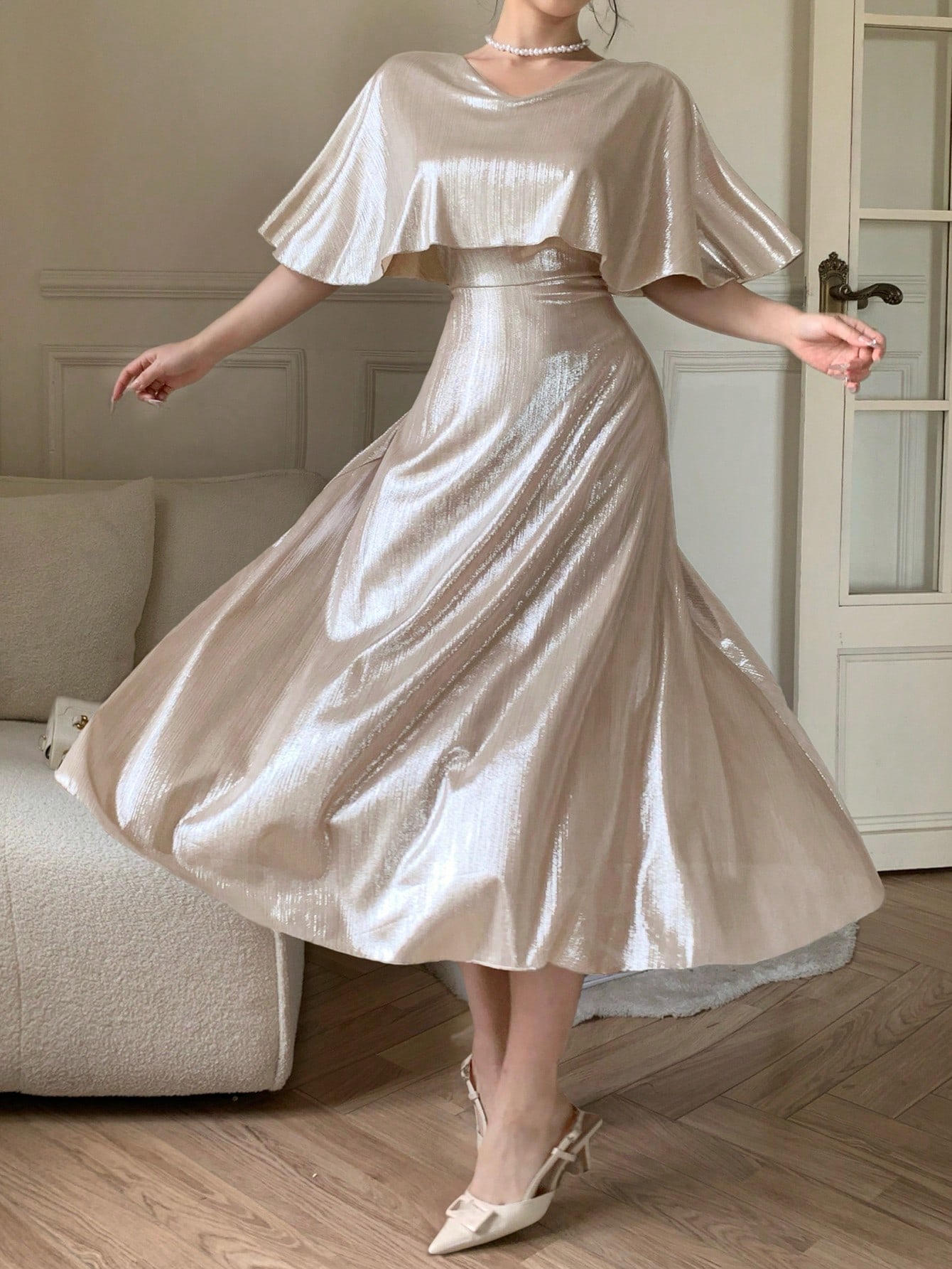 Gold A-Line Ankle-Length Dress