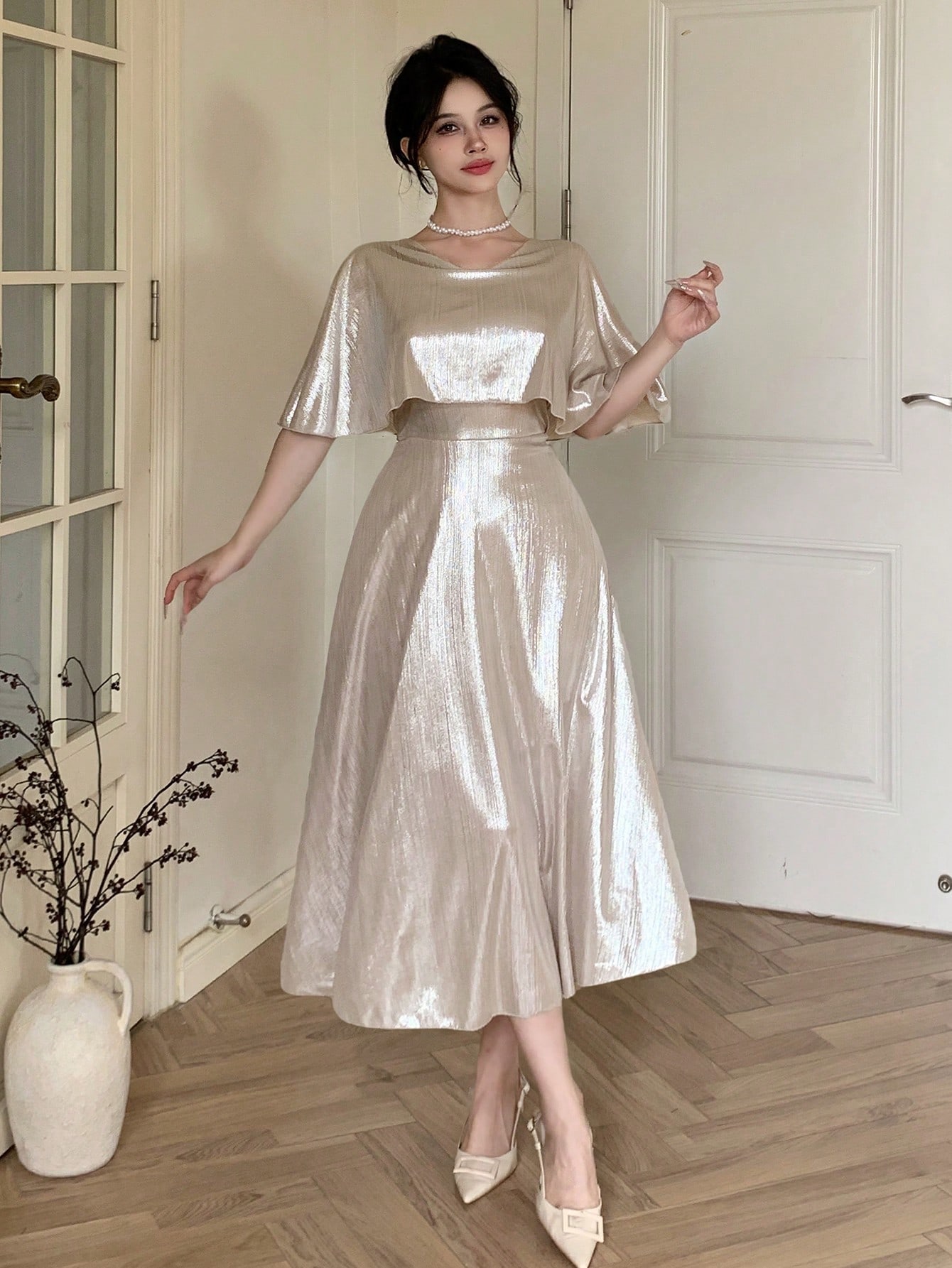 Gold A-Line Ankle-Length Dress