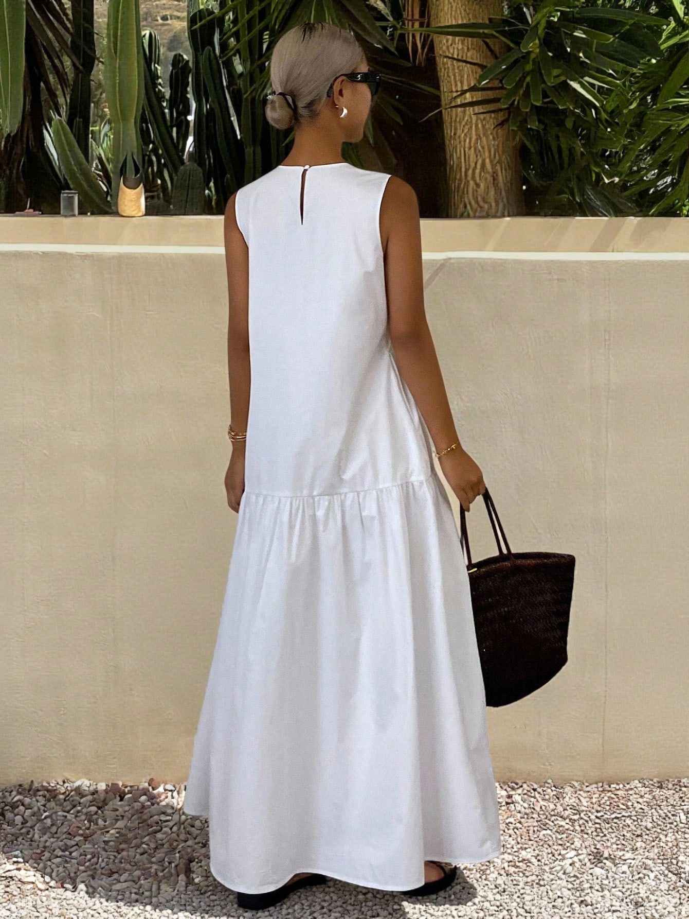 Modest White Maxi A-Line Sleeveless Dress