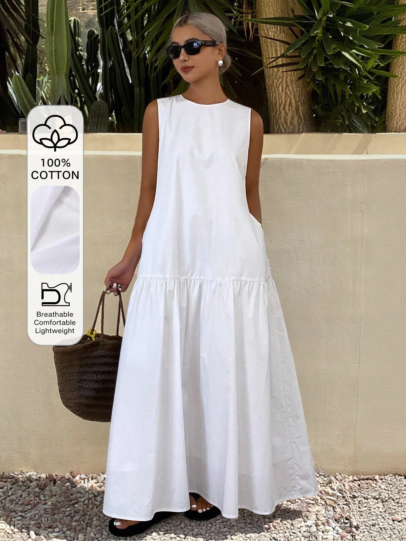 Modest White Maxi A-Line Sleeveless Dress