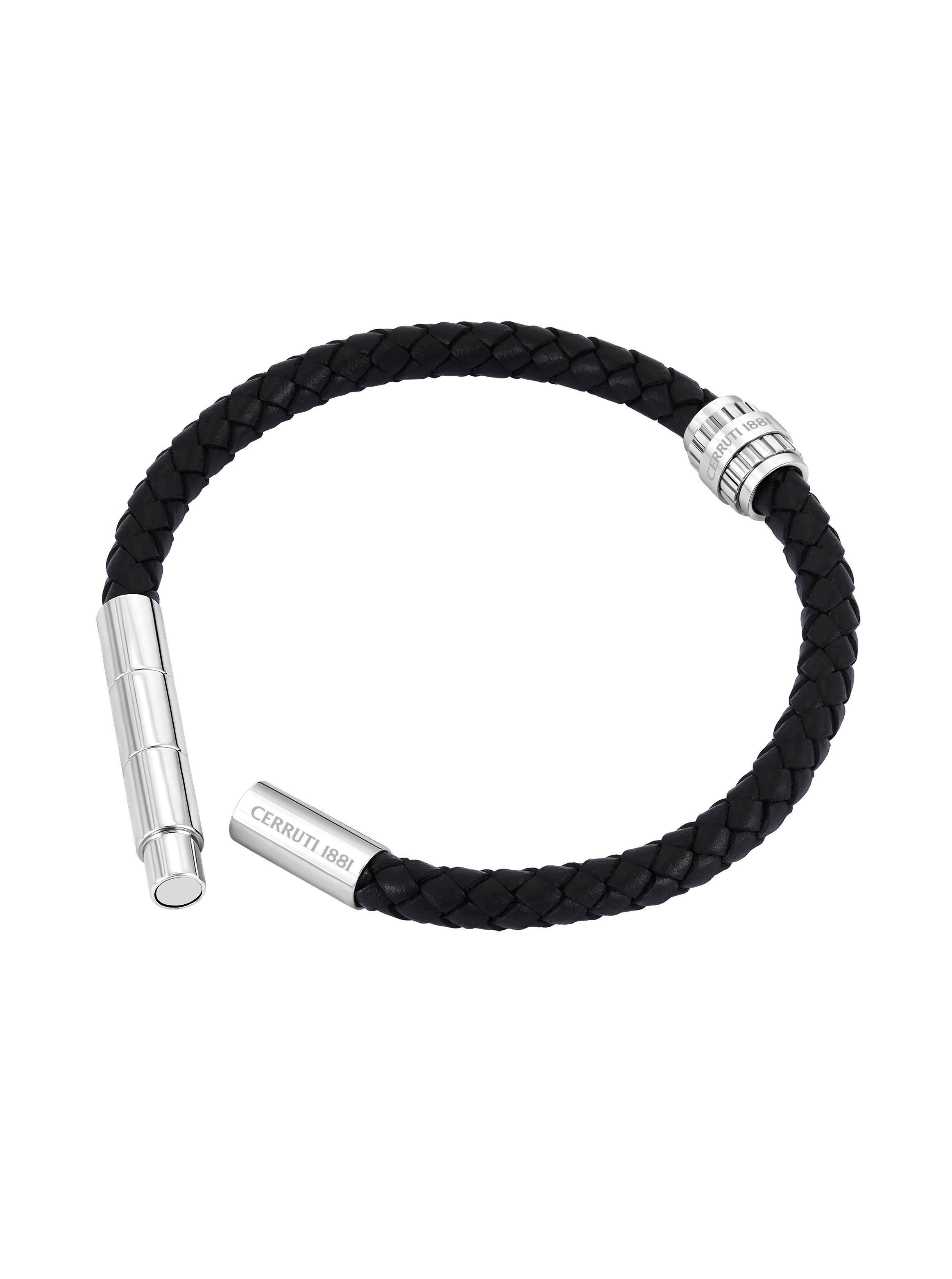 Bartolomeo Men Black Braided Leather Bracelet