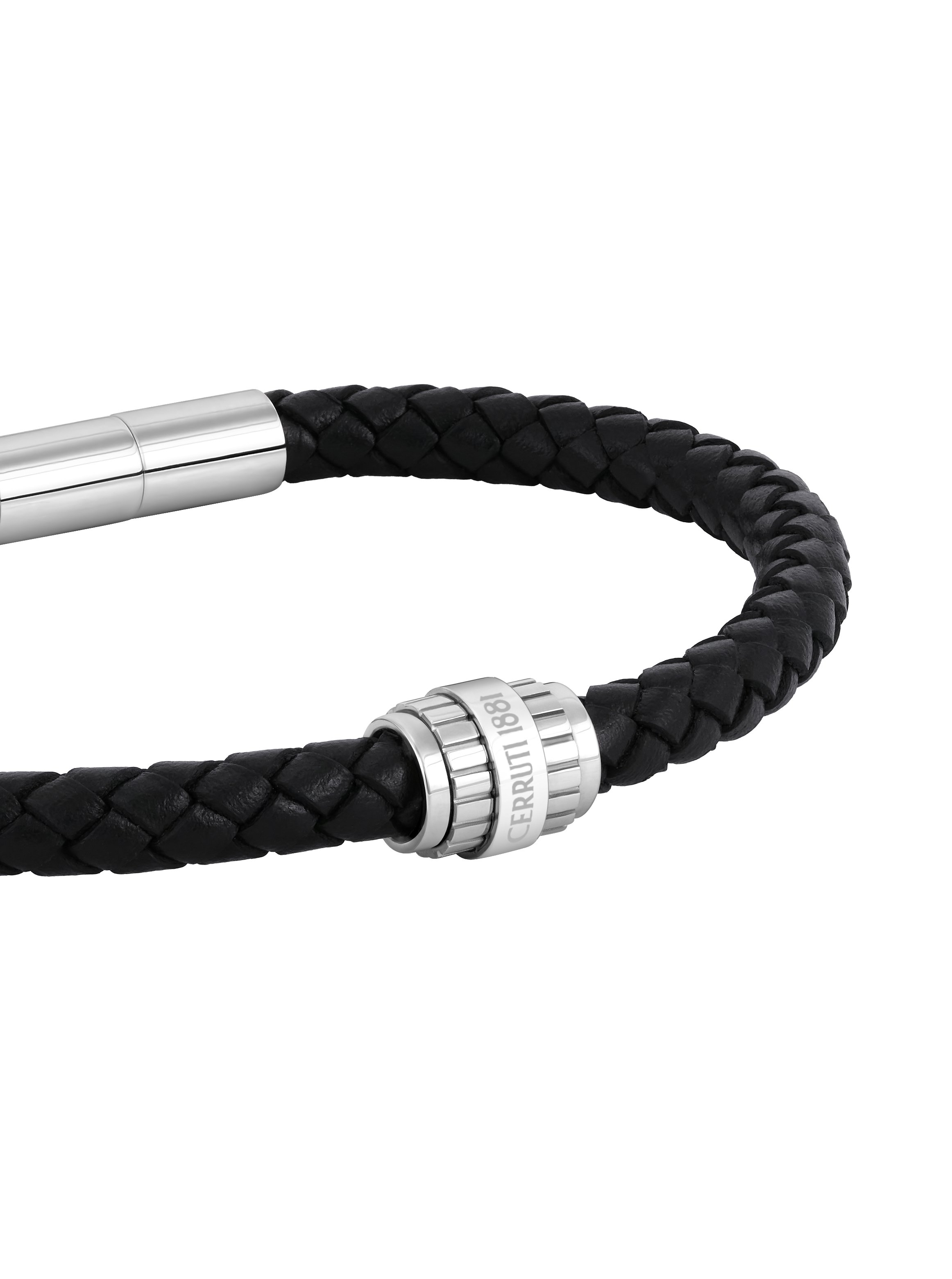 Bartolomeo Men Black Braided Leather Bracelet