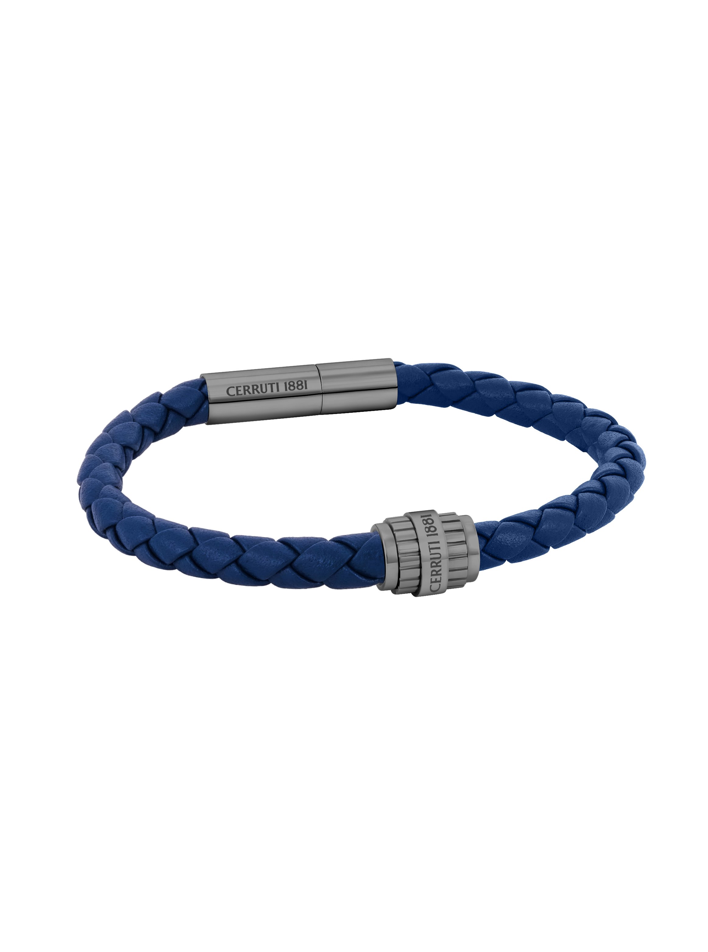 Bartolomeo Men Blue Braided Leather Bracelet