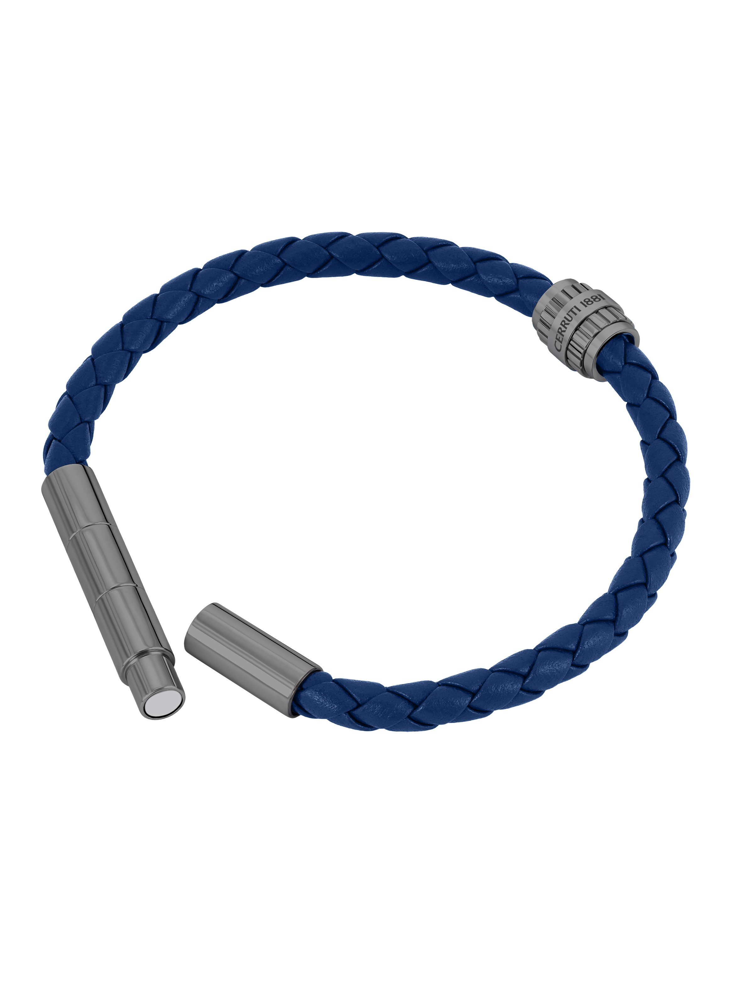 Bartolomeo Men Blue Braided Leather Bracelet