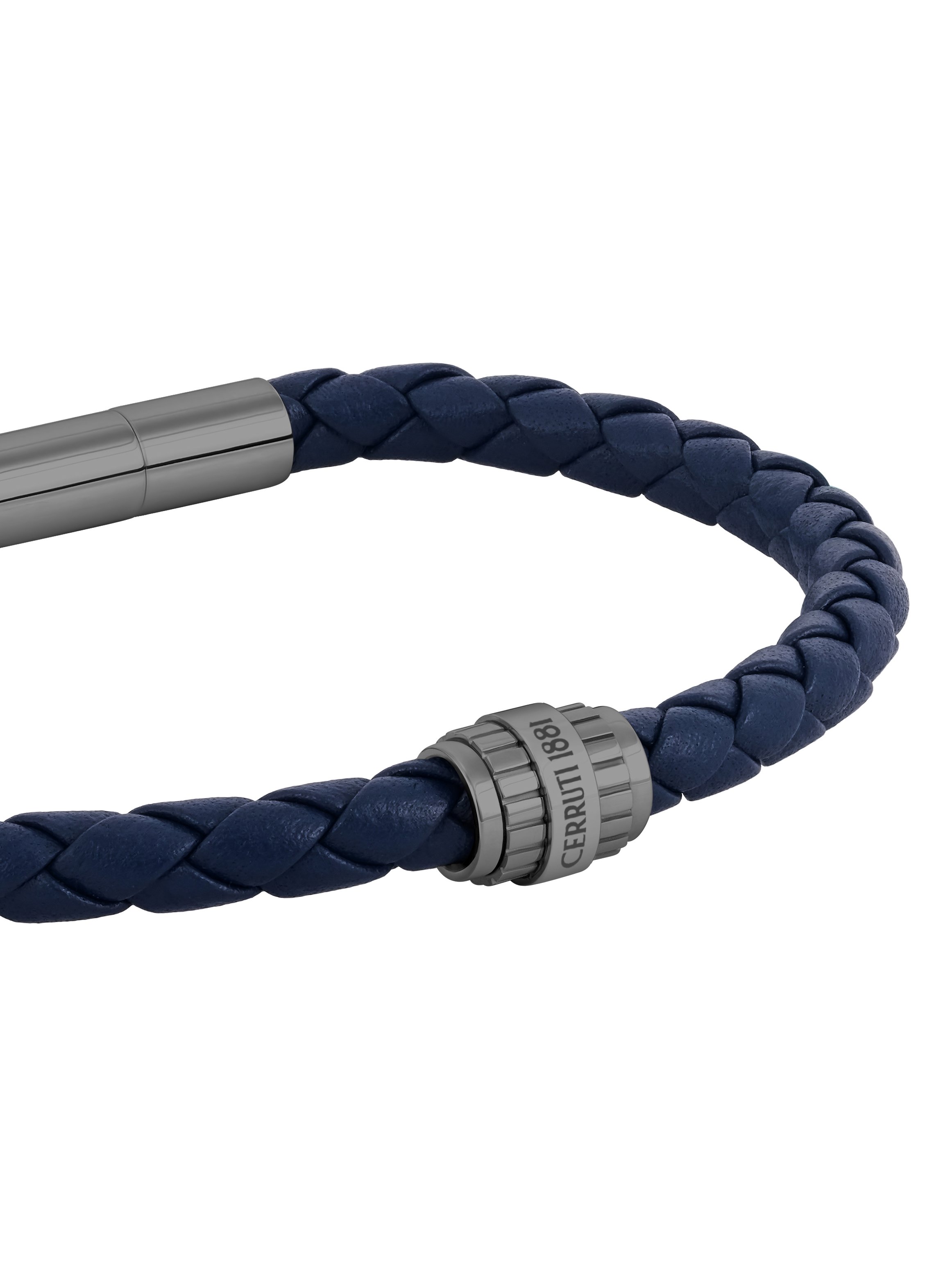 Bartolomeo Men Blue Braided Leather Bracelet