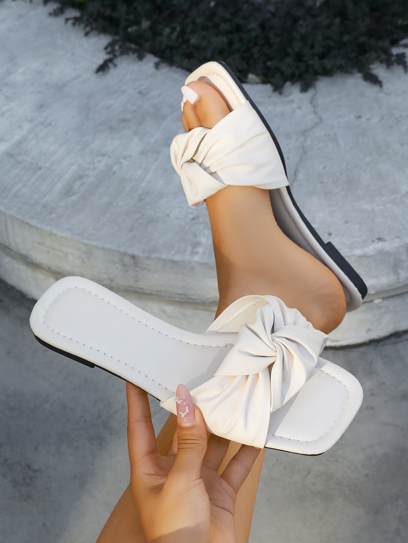 White Plain Slip On Sandals