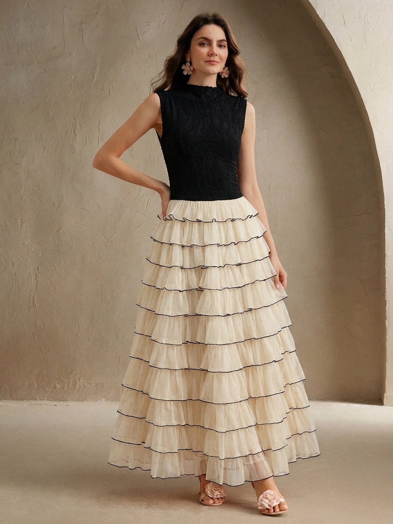 Sleeveless Color Block Maxi A-Line Dress