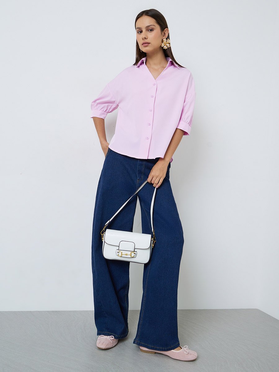 Pink Open Collar Short Sleeve Shirt
