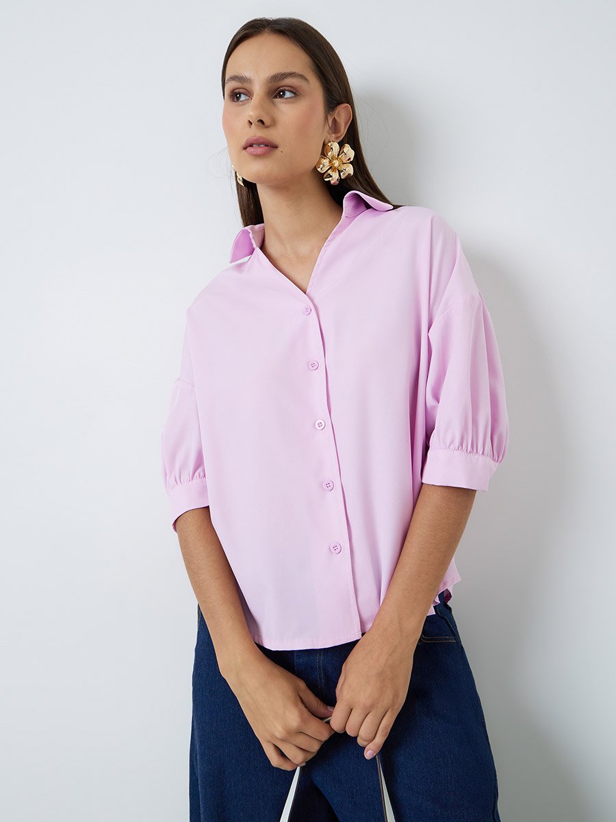 Pink Open Collar Short Sleeve Shirt