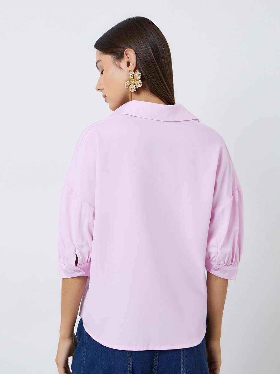Pink Open Collar Short Sleeve Shirt