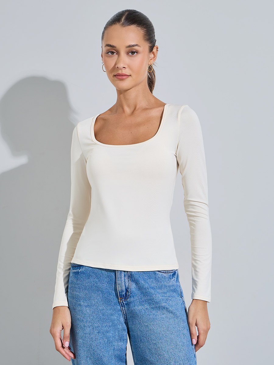Pack of 2 - Multi-Color Square Neck Long Sleeves Knit T-Shirt