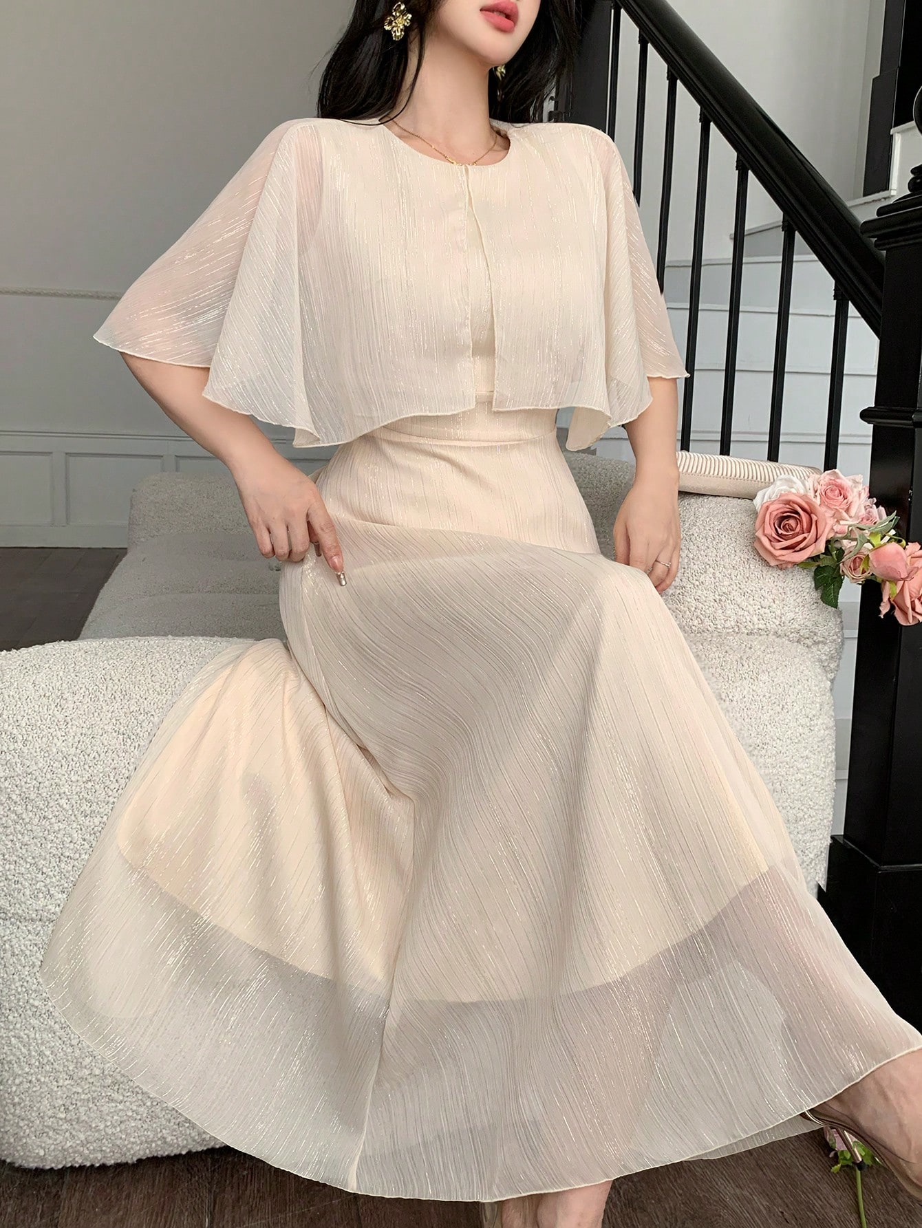 Beige Maxi A-Line Dress