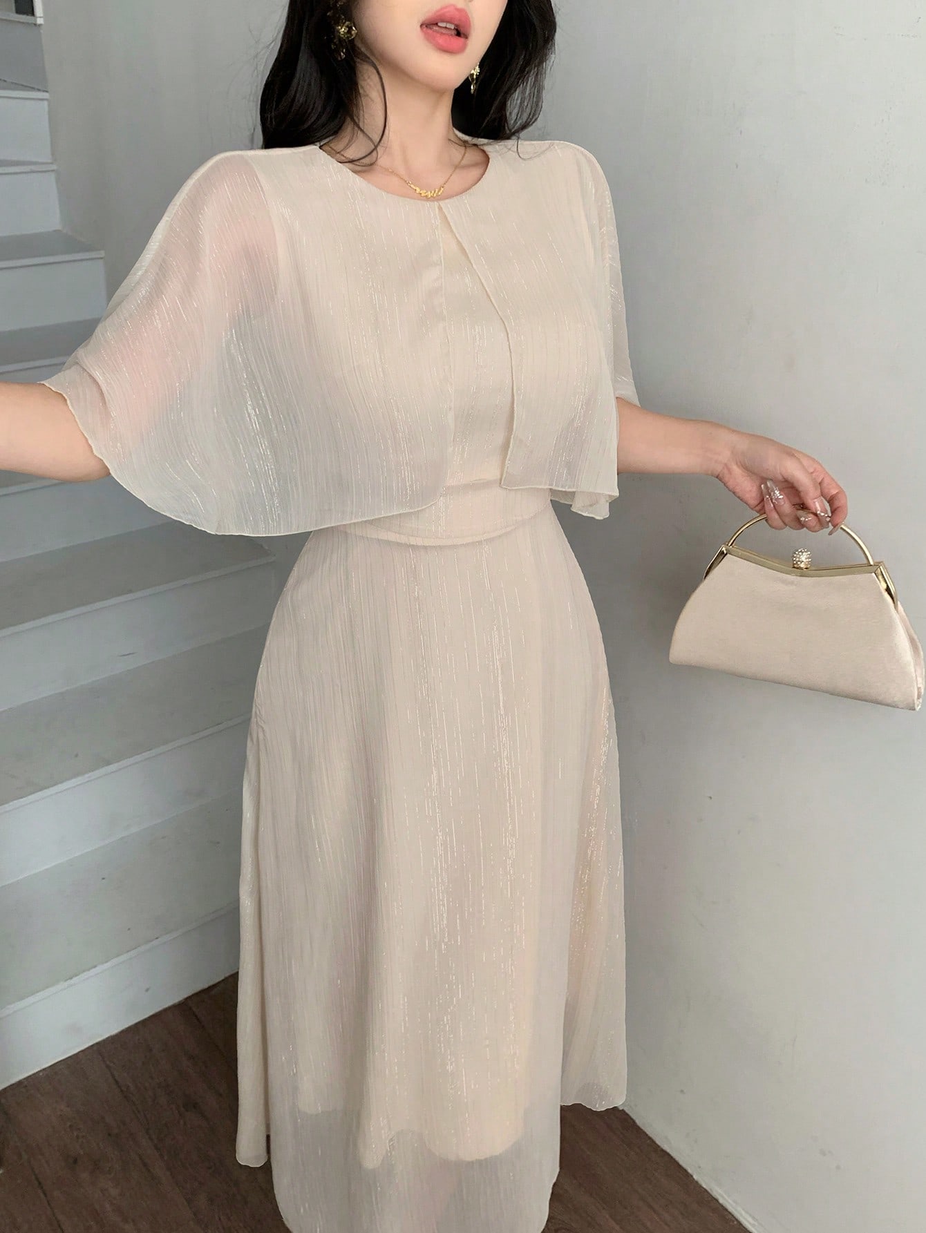 Beige Maxi A-Line Dress