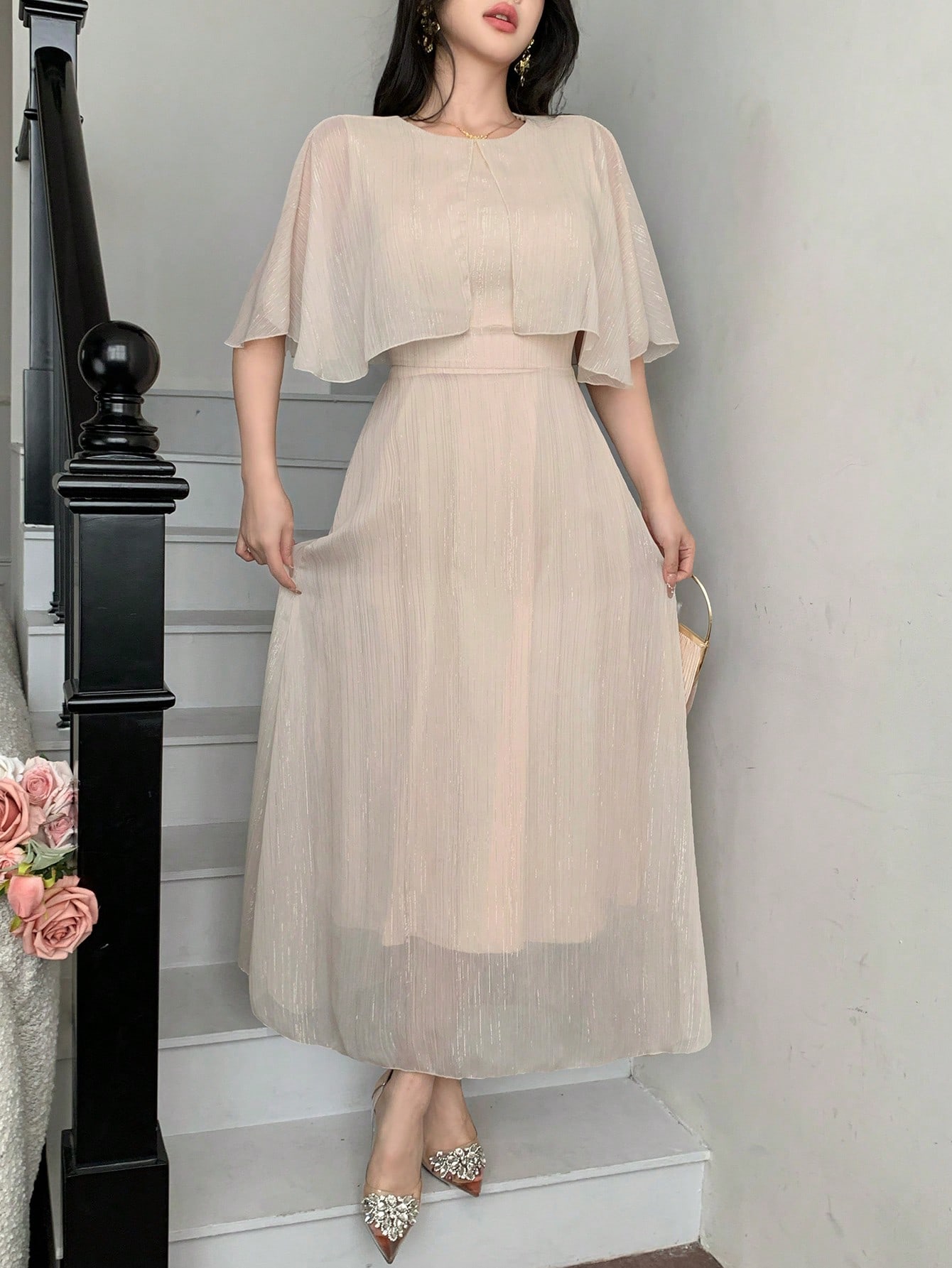 Beige Maxi A-Line Dress