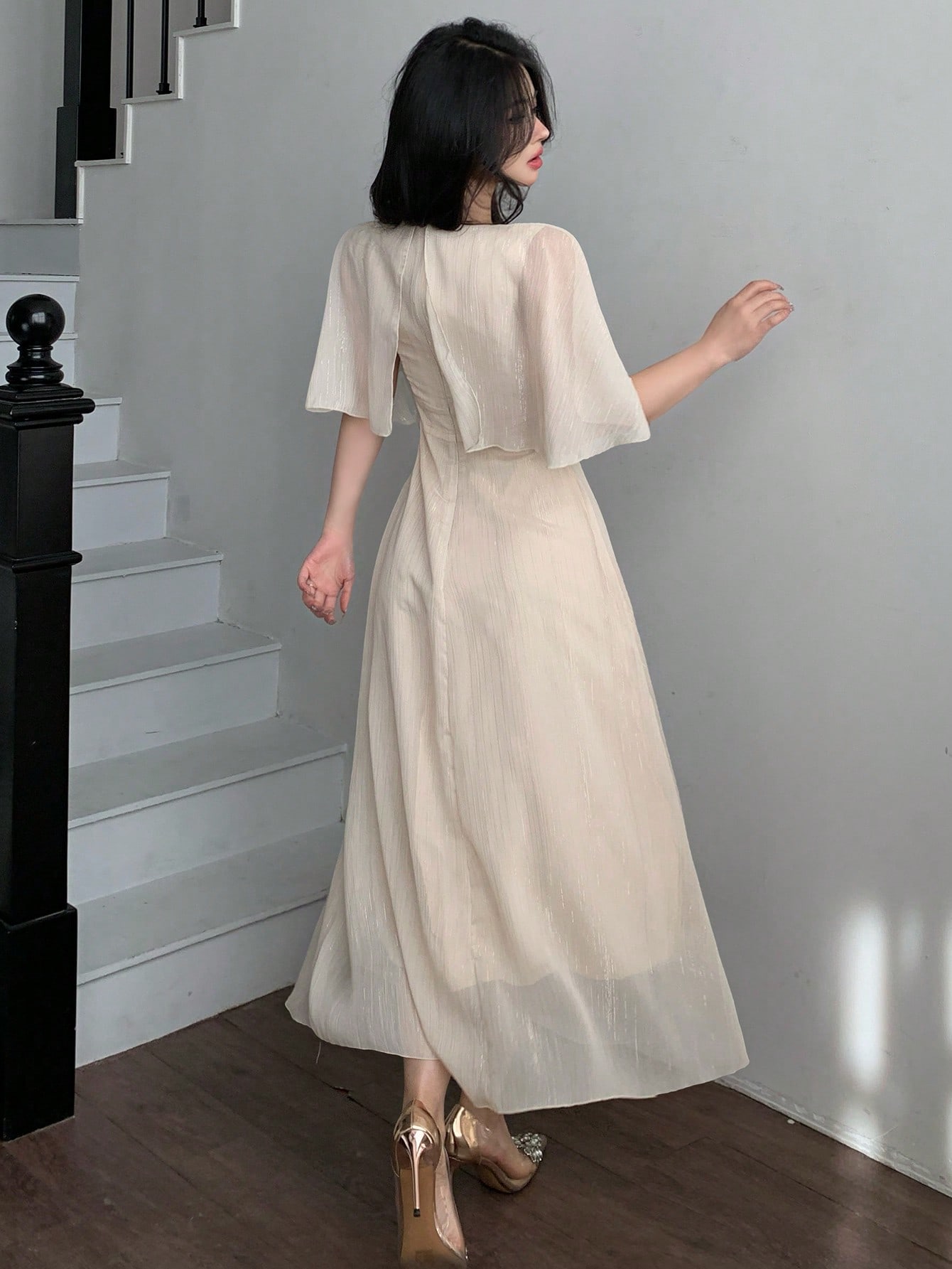 Beige Maxi A-Line Dress