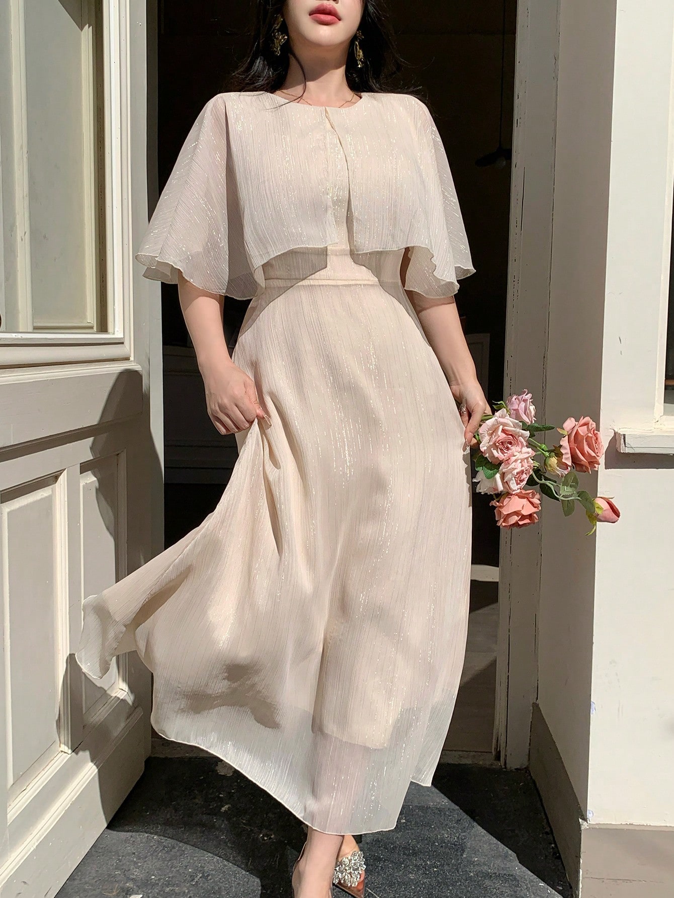 Beige Maxi A-Line Dress