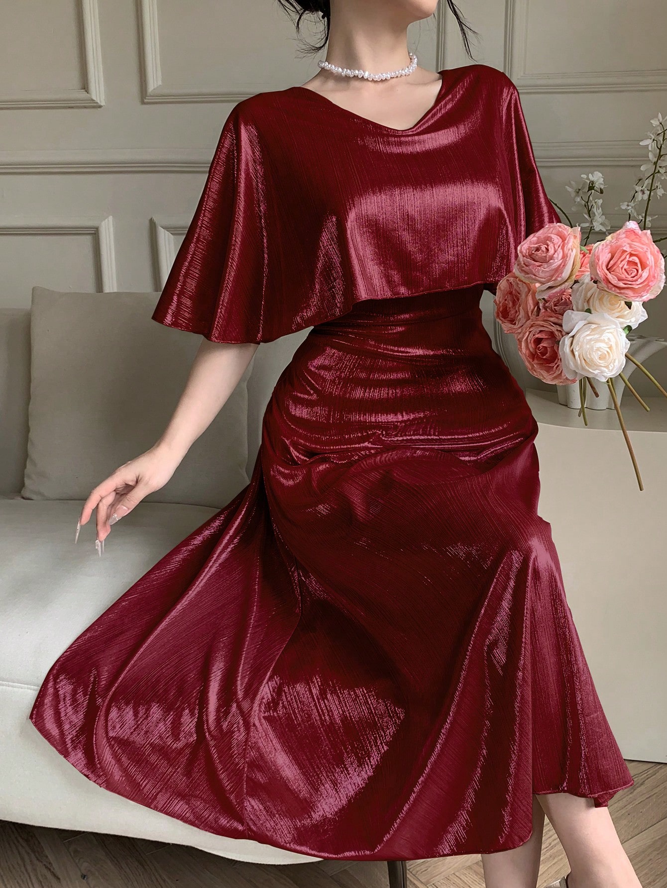 Ruby Red A-Line Ankle-Length Dress