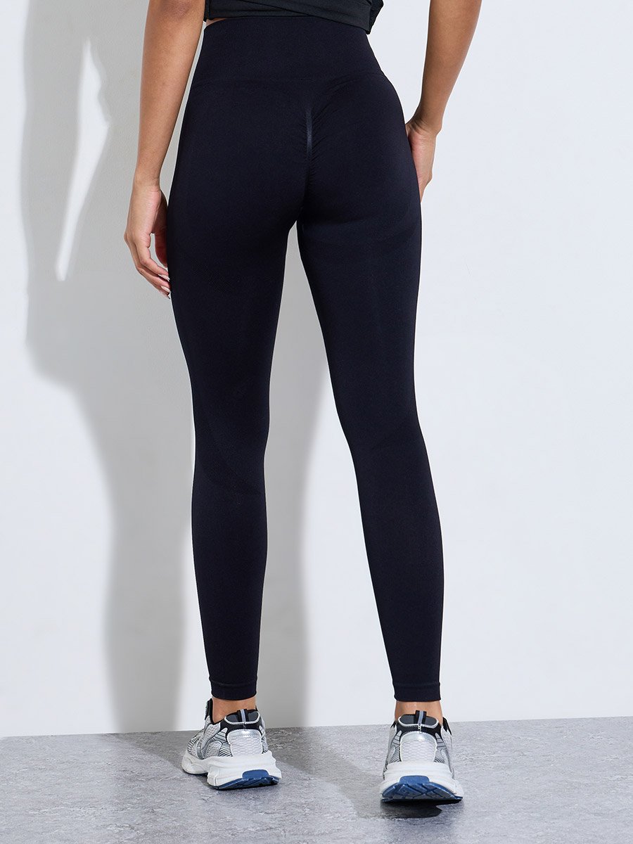 Black Solid High-Waist Active Leggings