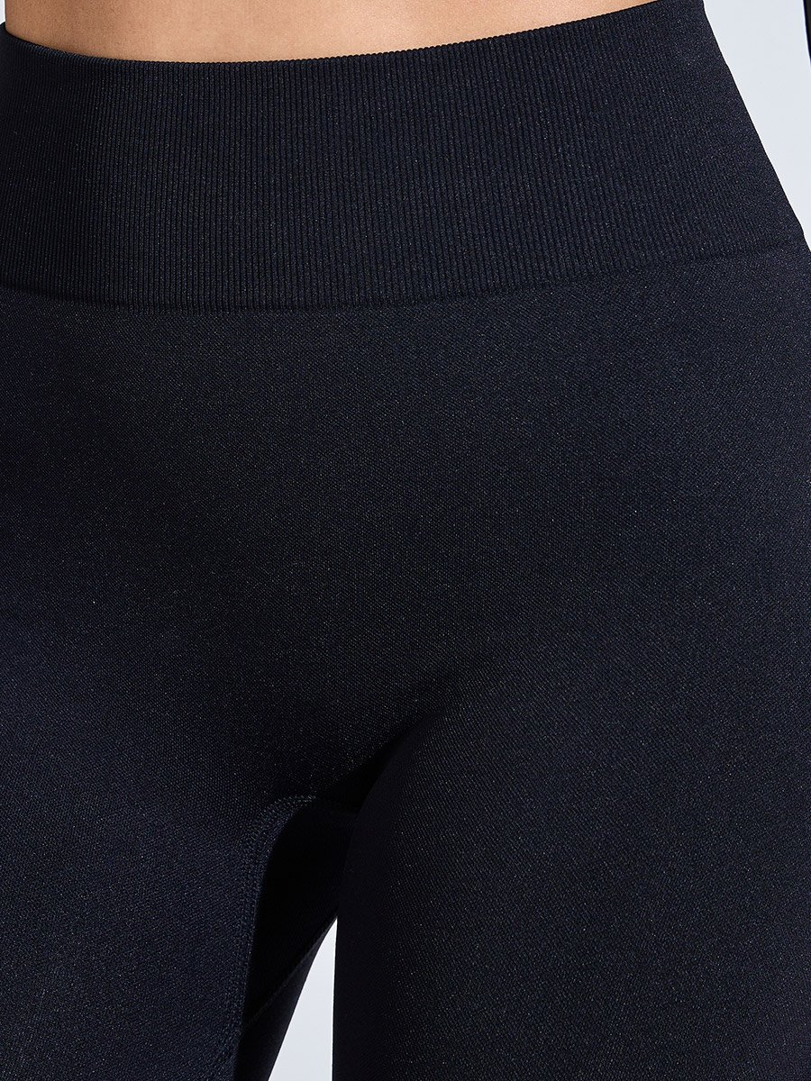 Black Solid High-Waist Flare Active Pants
