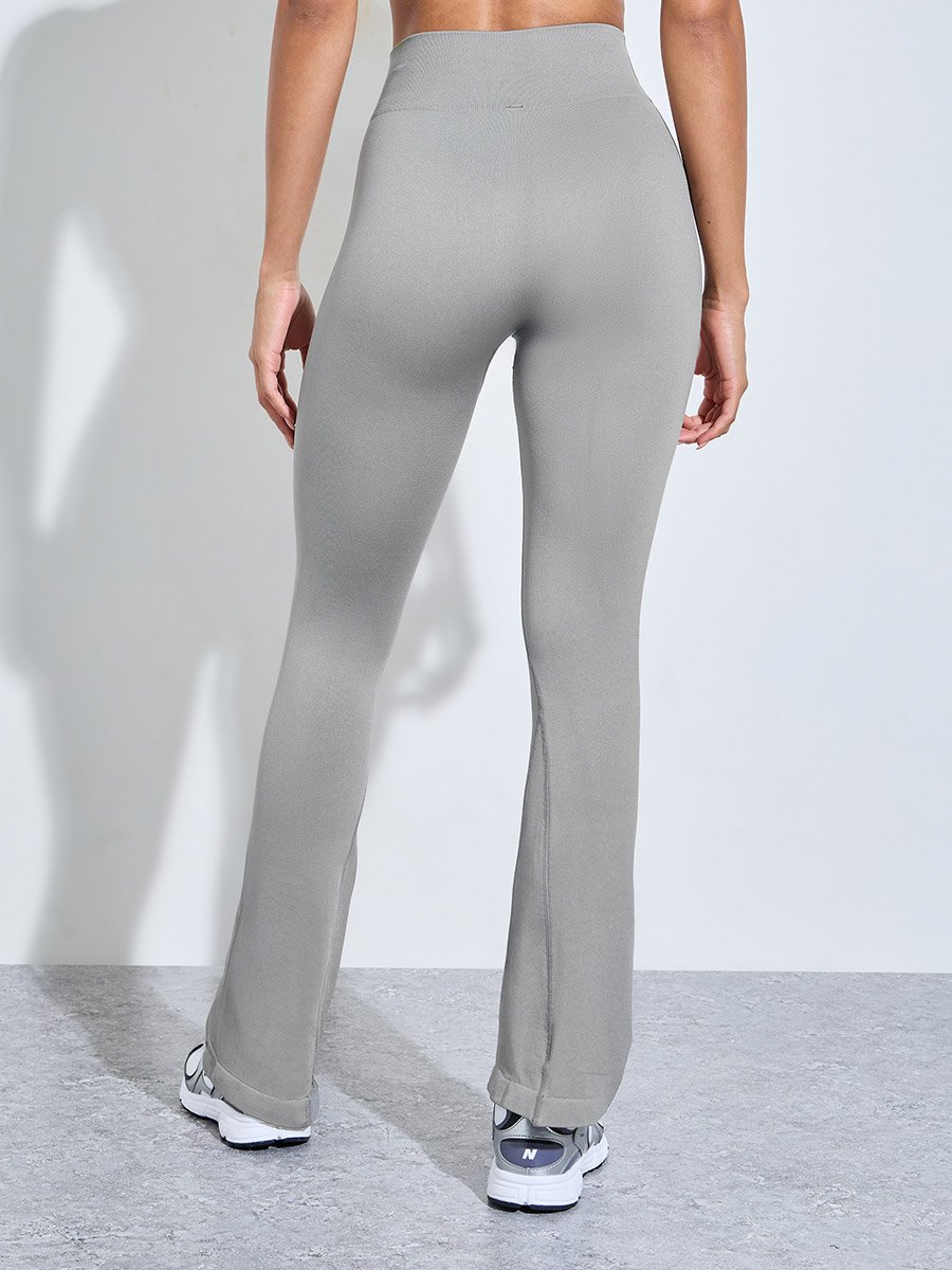 Grey Solid High-Waist Flare Active Pants