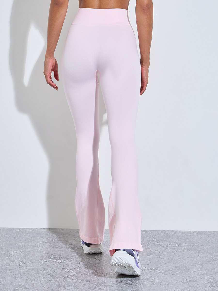 Pink Solid High-Waist Flare Active Pants