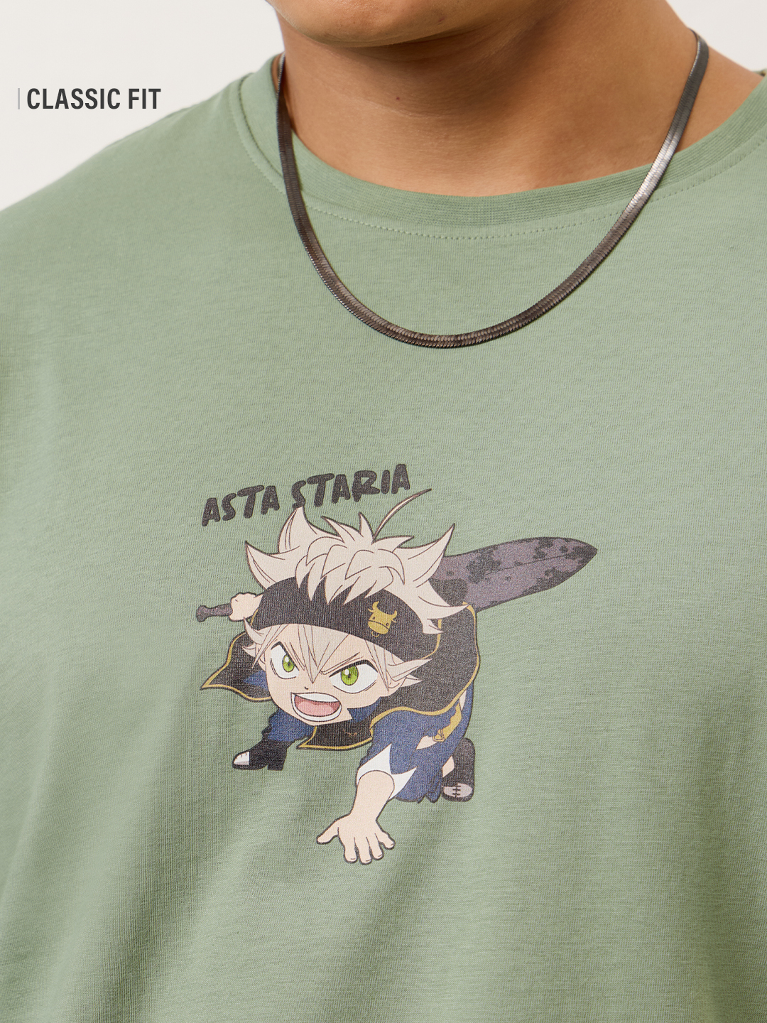 Men Black Classic Fit Clover Chibi Asta Graphic T-Shirt
