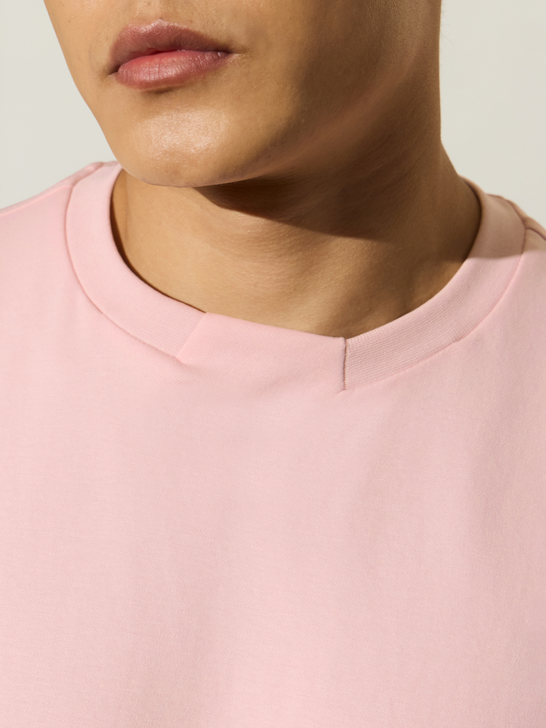 Men Core Oversized Plain Pink Round Neck T-Shirt