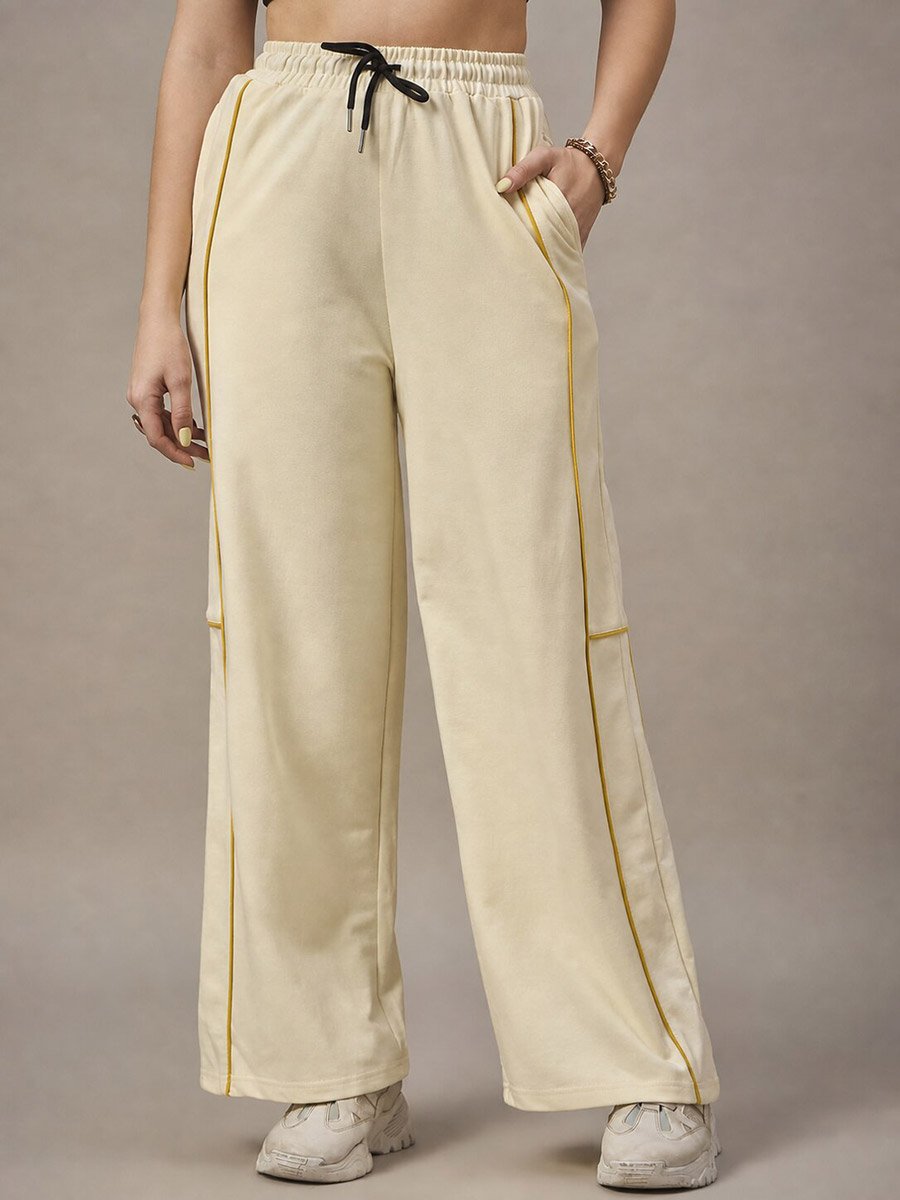 Cream Striped Relaxed Trousers