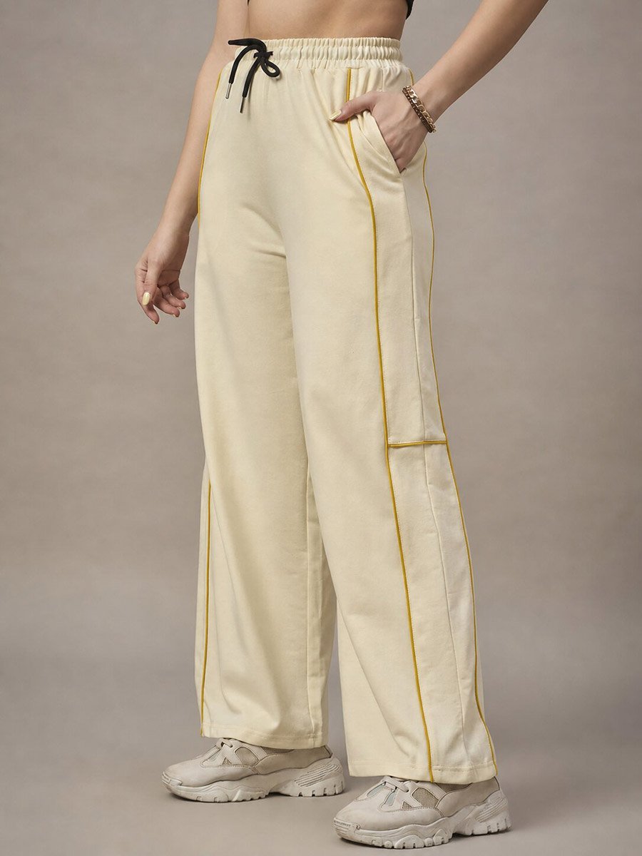 Cream Striped Relaxed Trousers